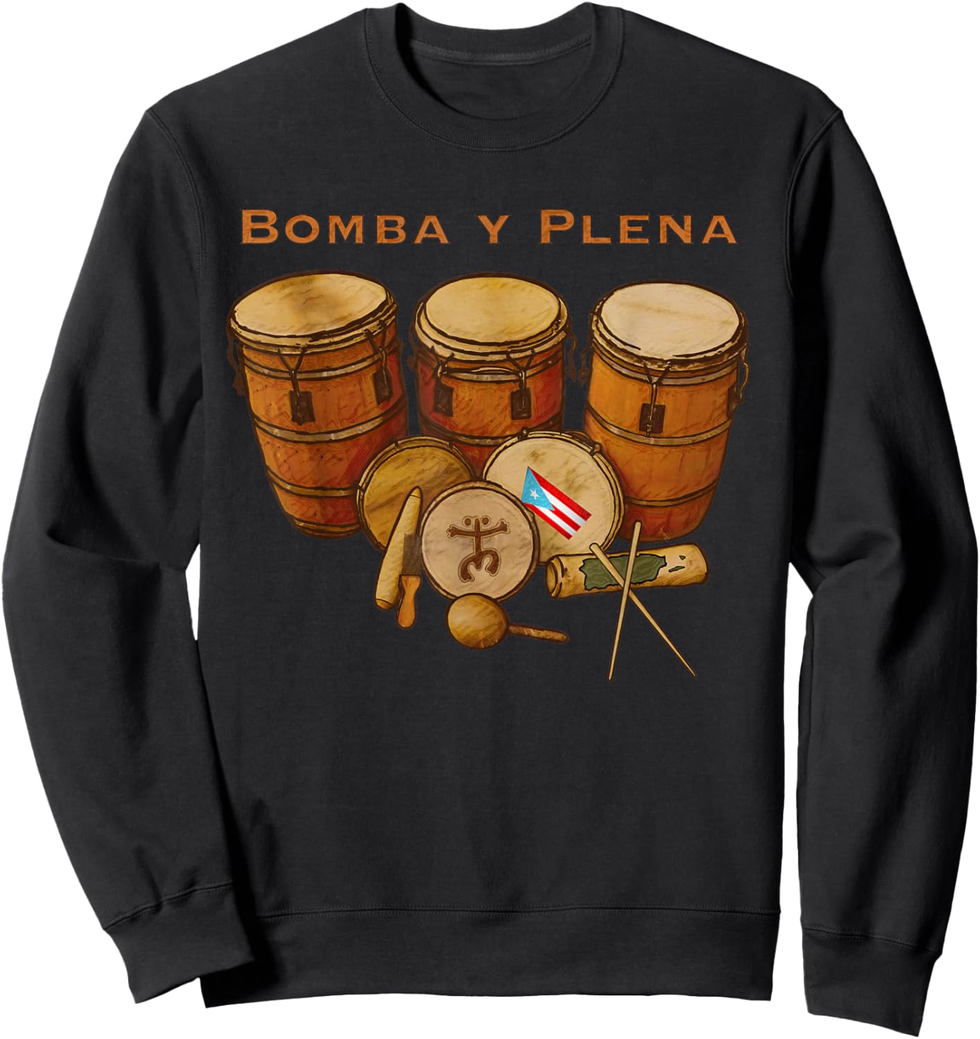 Puerto Rico Bomba y Plena Boricua Sweatshirt - Sweatshirt | Black