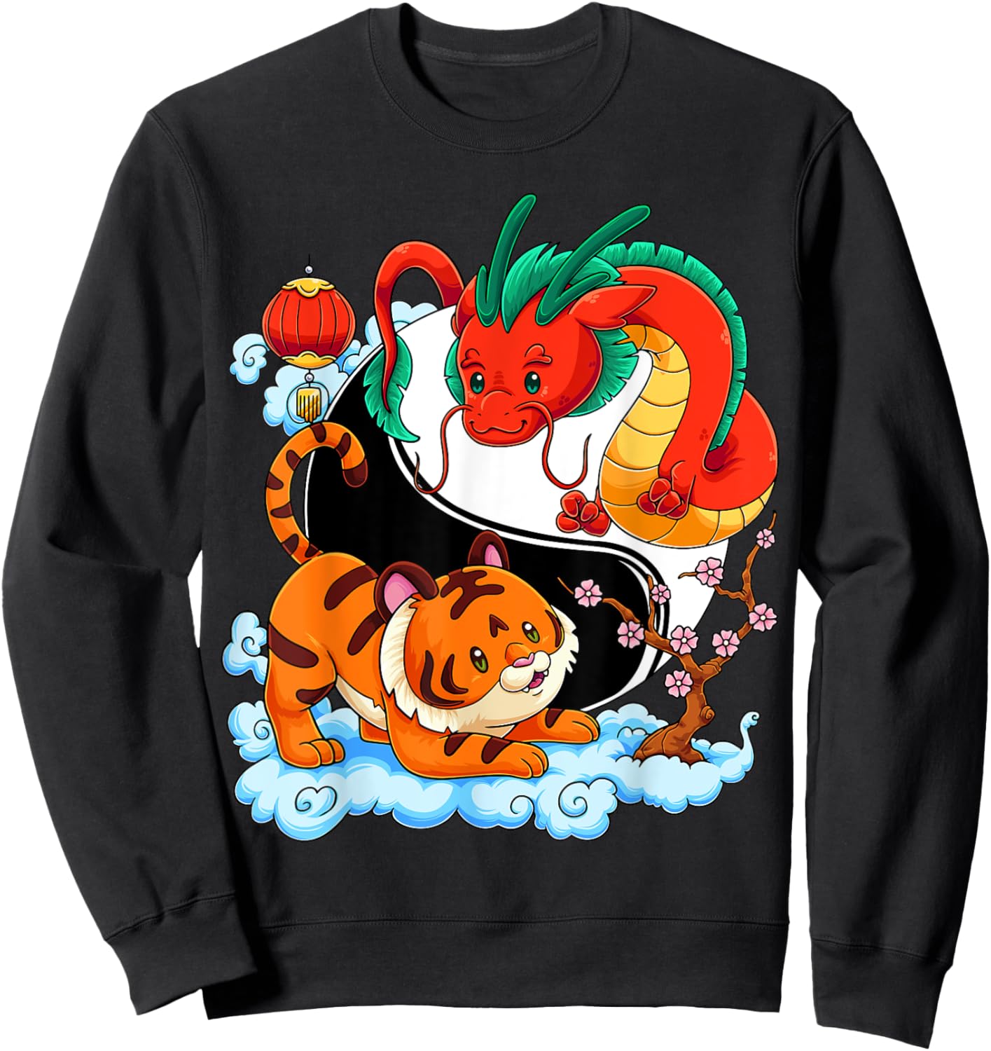 Yin Yang Dragon Tiger Chinese Martial Arts Symbol Asian Sweatshirt - Sweatshirt | Black