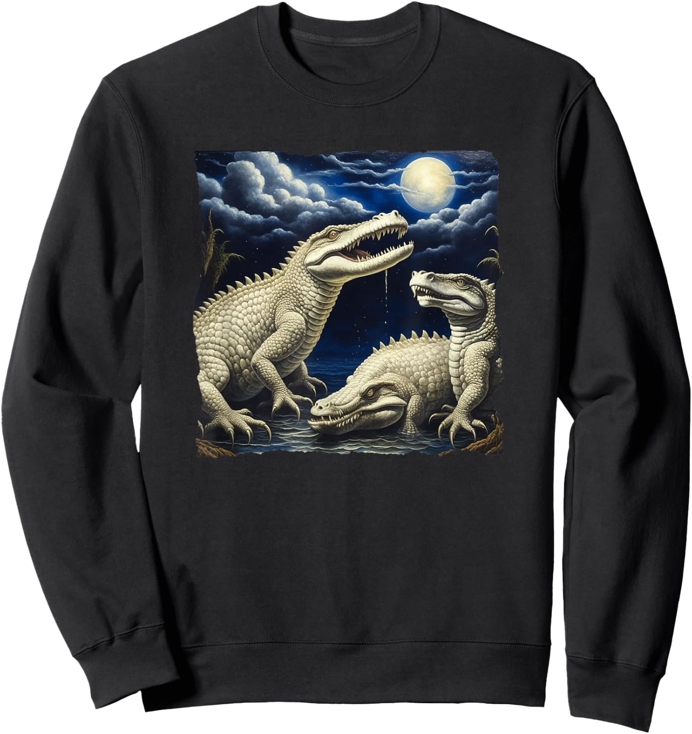 Three Albino Alligators Basking under the Moon Sweatshirt - Sweatshirt | Black