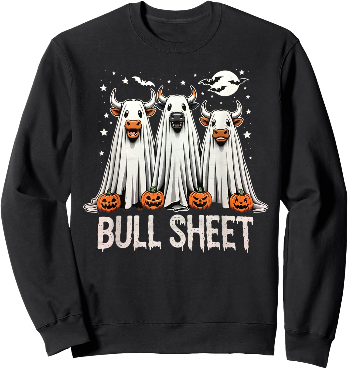 Bull Sheet: Funny Ghost Cow Halloween Sweatshirt - Sweatshirt | Black