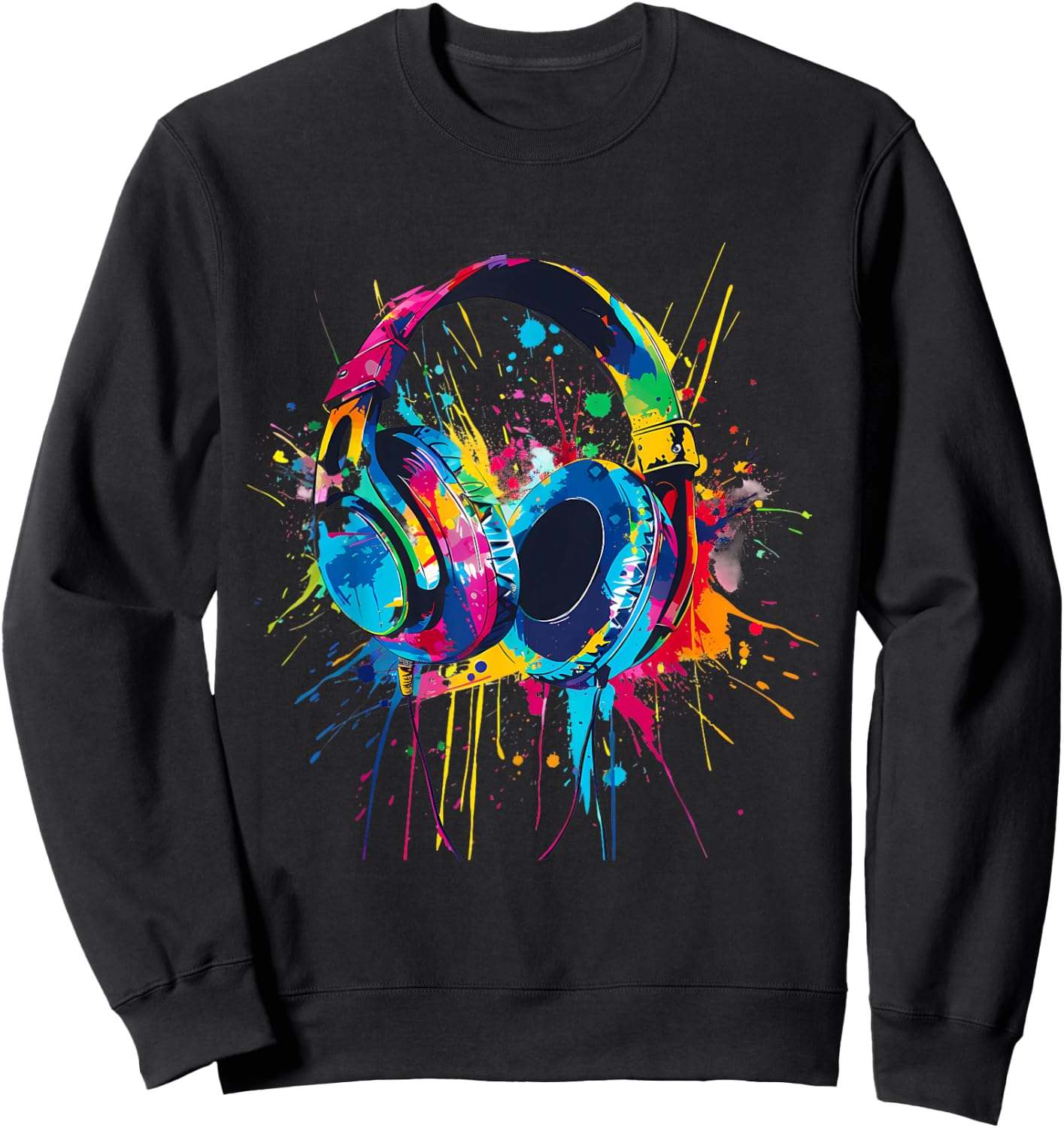 Headphones Music DJ Music Headphones Splash EDM Music Lover Sweatshirt - Sweatshirt | Black