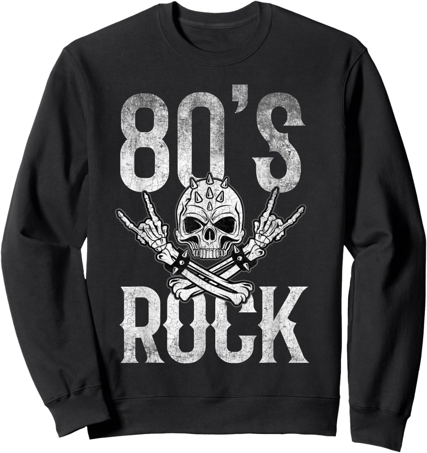 80s Rock and Roll Vintage Distressed Music Guitar Band Sweatshirt - Sweatshirt | Black