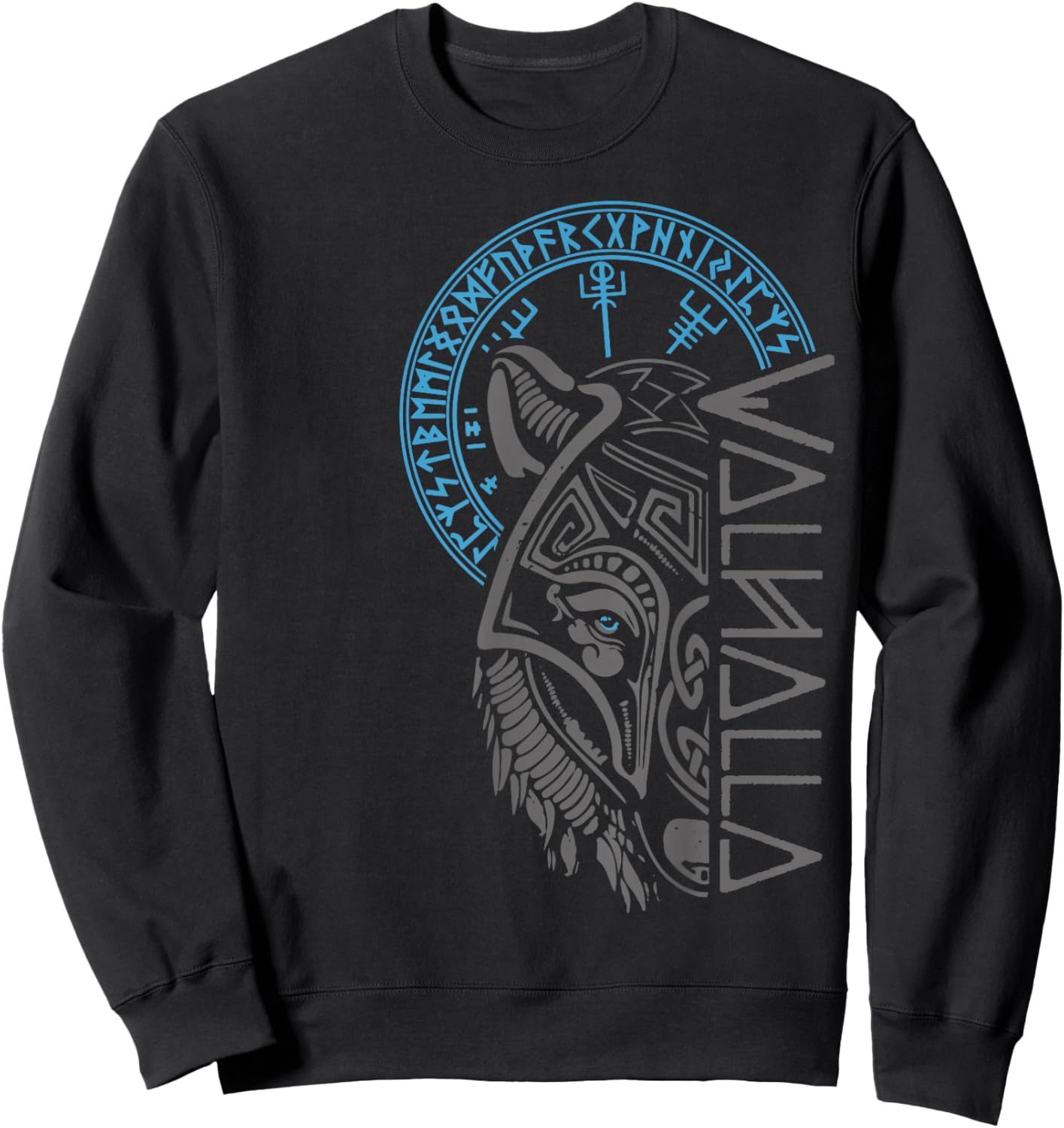 Valhalla Wolf Mask Odin Runes Norse Compass Viking Small Sweatshirt - Sweatshirt | Black