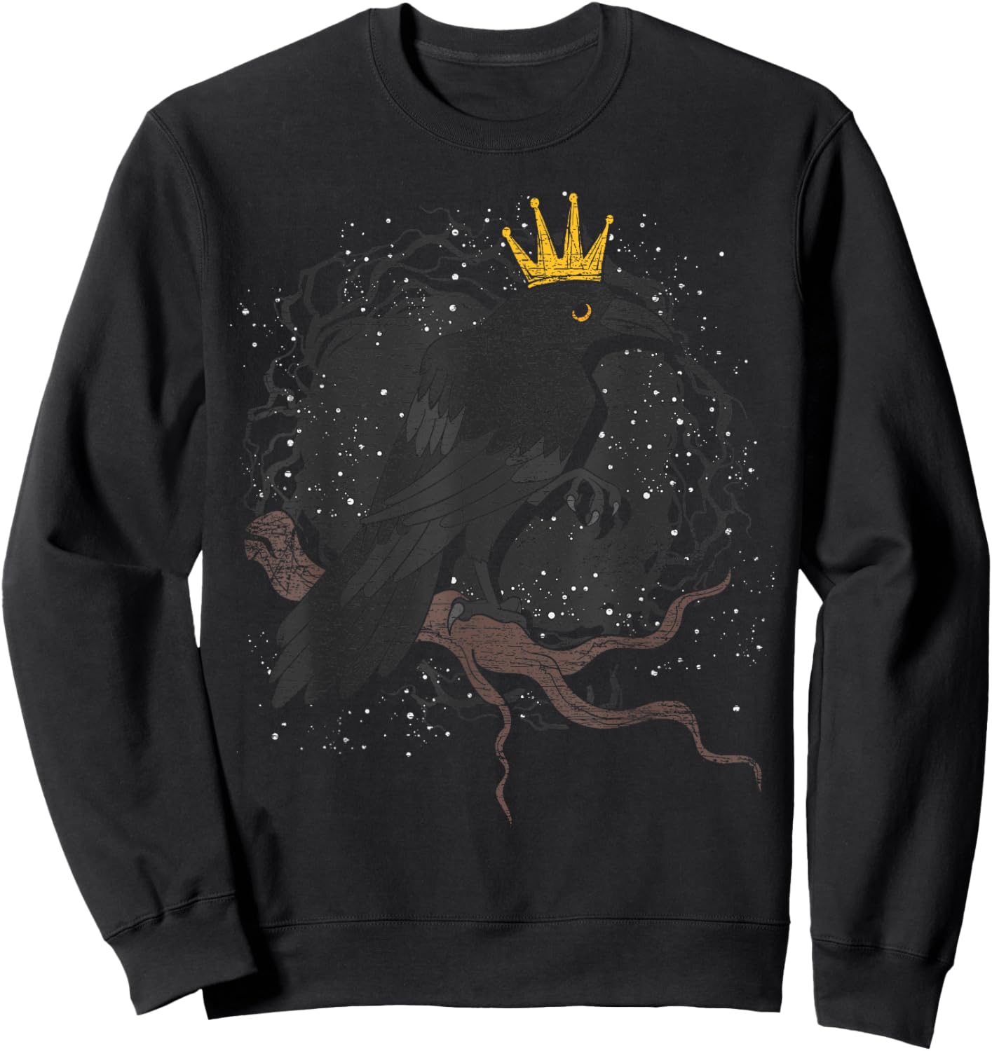Crown Raven Creepy Night Forest Animal Gothic Bird Crow Sweatshirt - Sweatshirt | Black