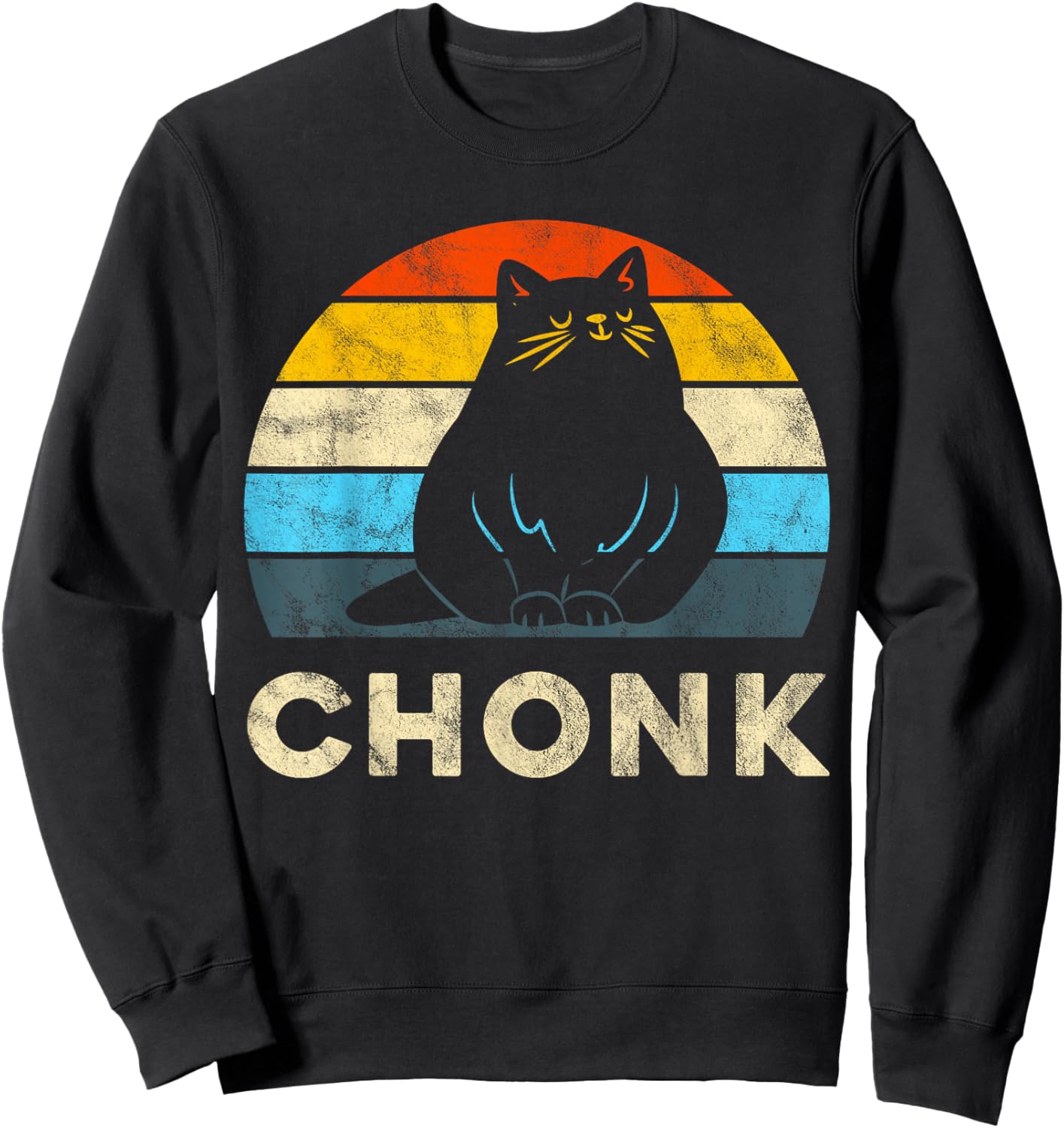 Retro Vintage Sunset Funny Cat Meme Chonk Cat for Cat Lover Sweatshirt - Sweatshirt | Black