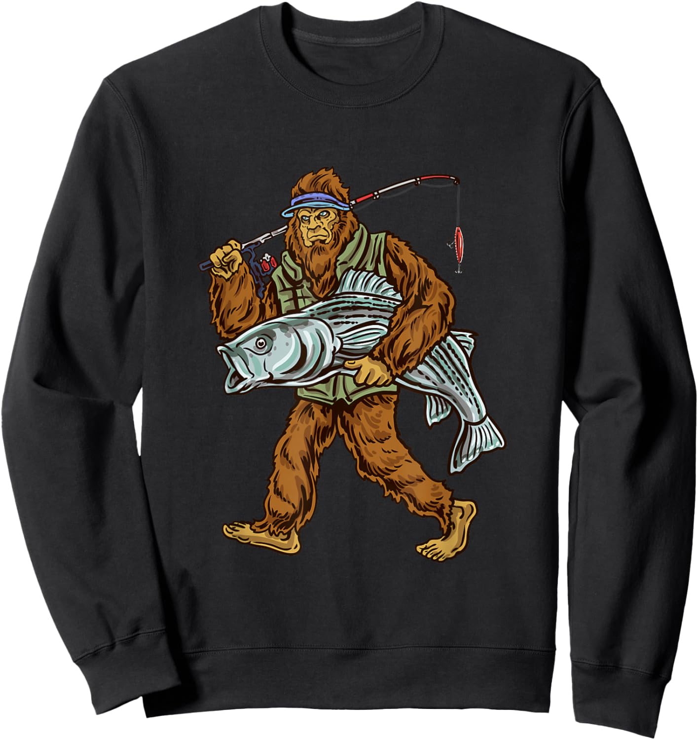 Striper Fishing Bigfoot Striped Bass Fishermen Sweatshirt - Sweatshirt | Black
