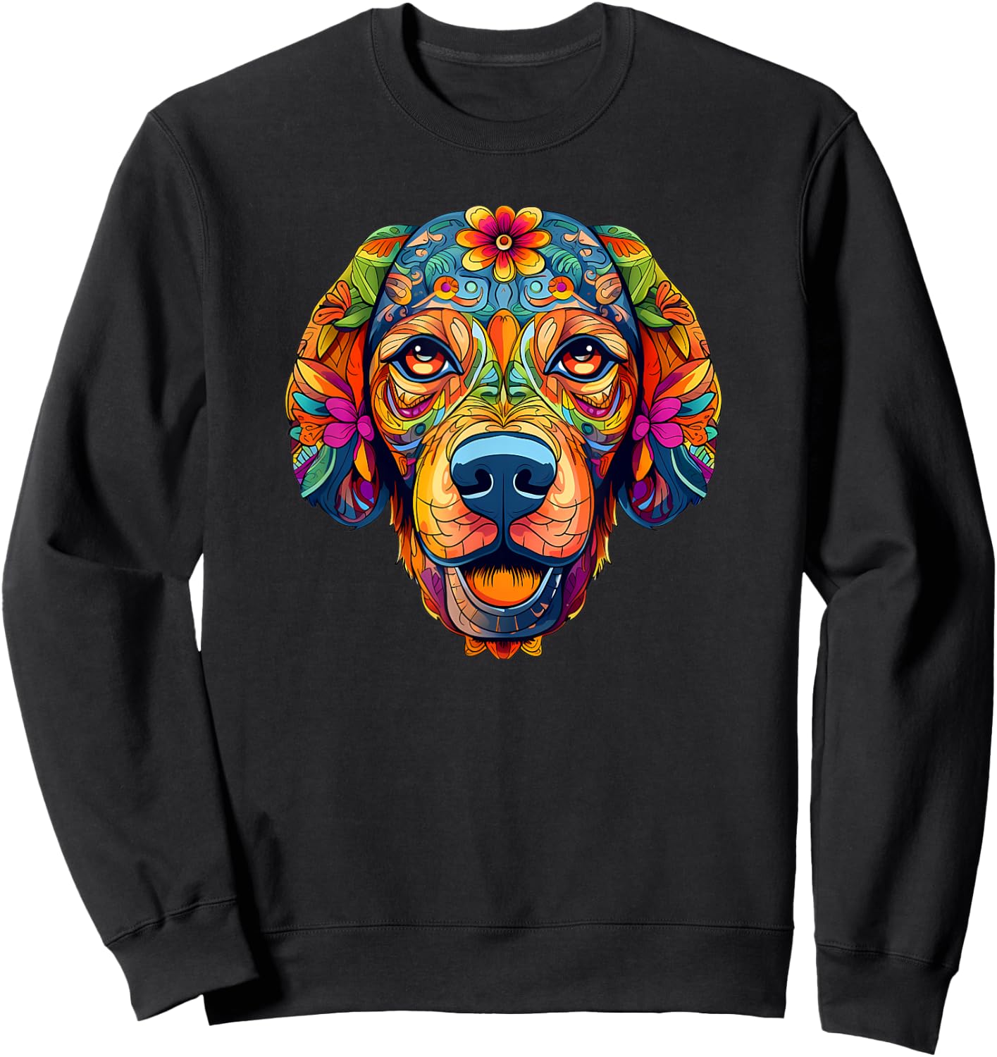 Halloween, Golden Retriever, Sugar Skull, Dogs, Flowers Sweatshirt - Sweatshirt | Black