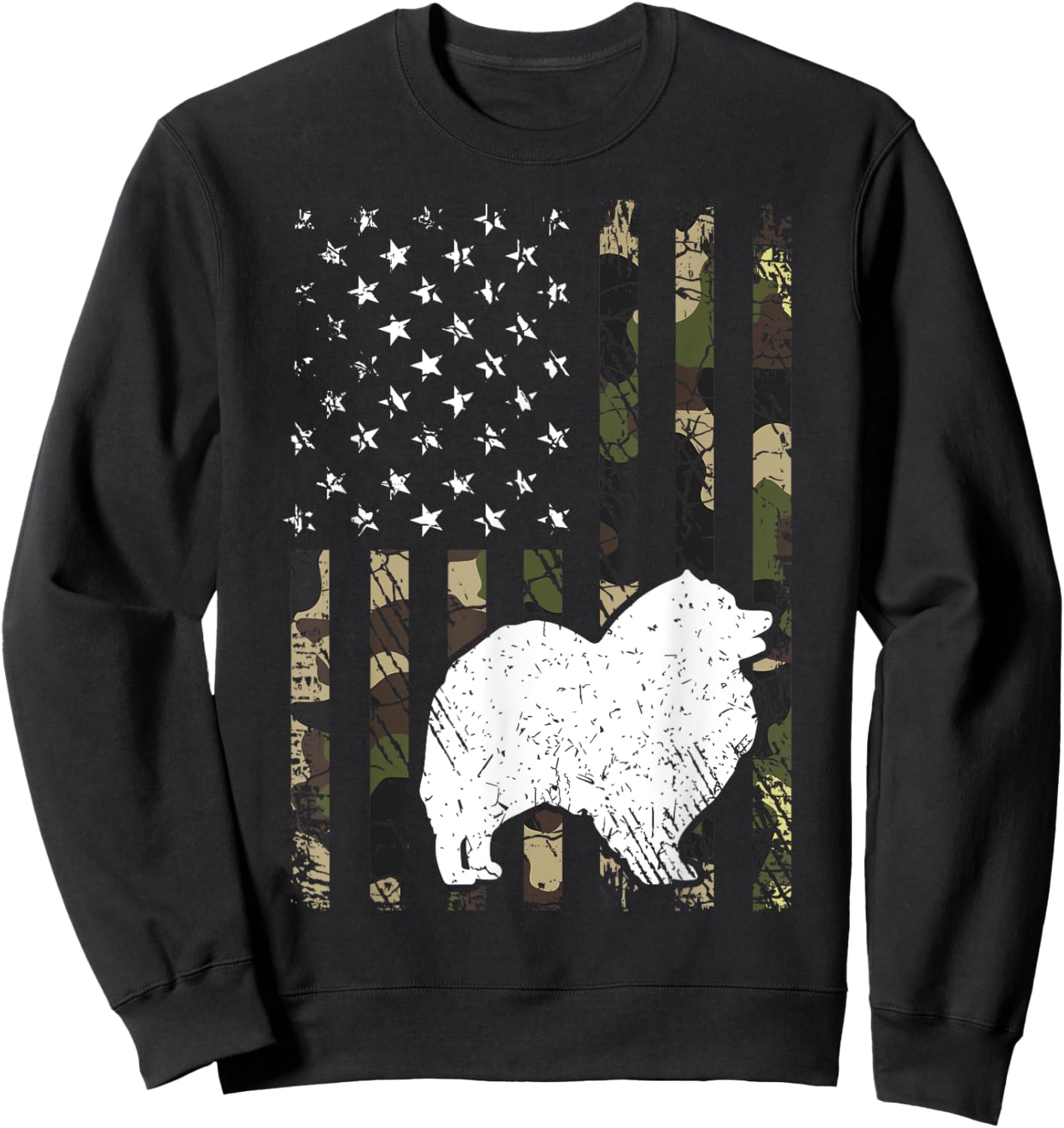 Keeshond Dog Dad Mom Camouflage USA Flag Women Kids Sweatshirt - Sweatshirt | Black