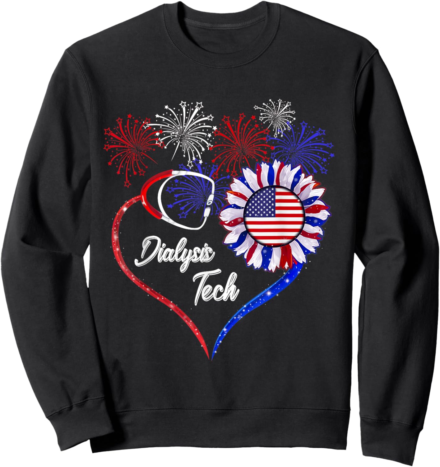 Patriotic Dialysis Tech - American Flag Sunflower Love Men Sweatshirt - Sweatshirt | Black