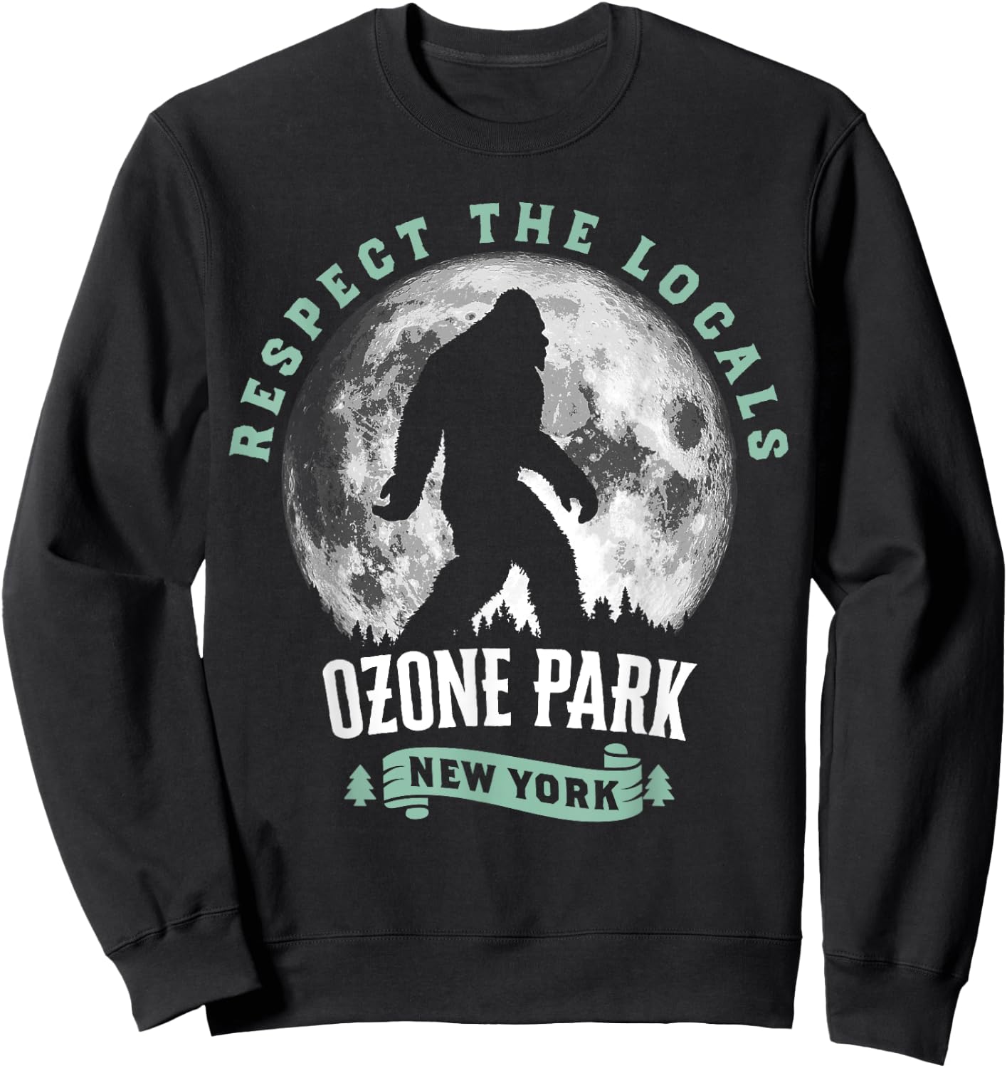 Ozone Park New York Respect The Locals Bigfoot Night Stroll Sweatshirt - Sweatshirt | Black