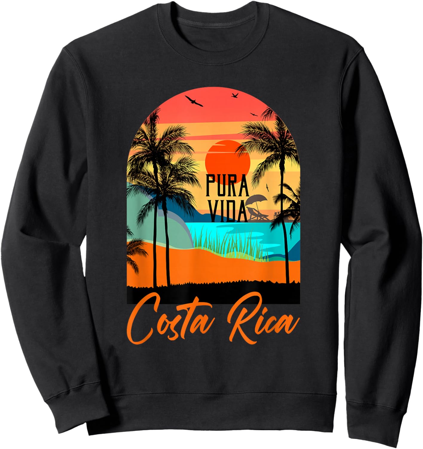 Pura Vida T Shirt Costa Rica Shirt Tropical Beach Retro Sweatshirt - Sweatshirt | Black