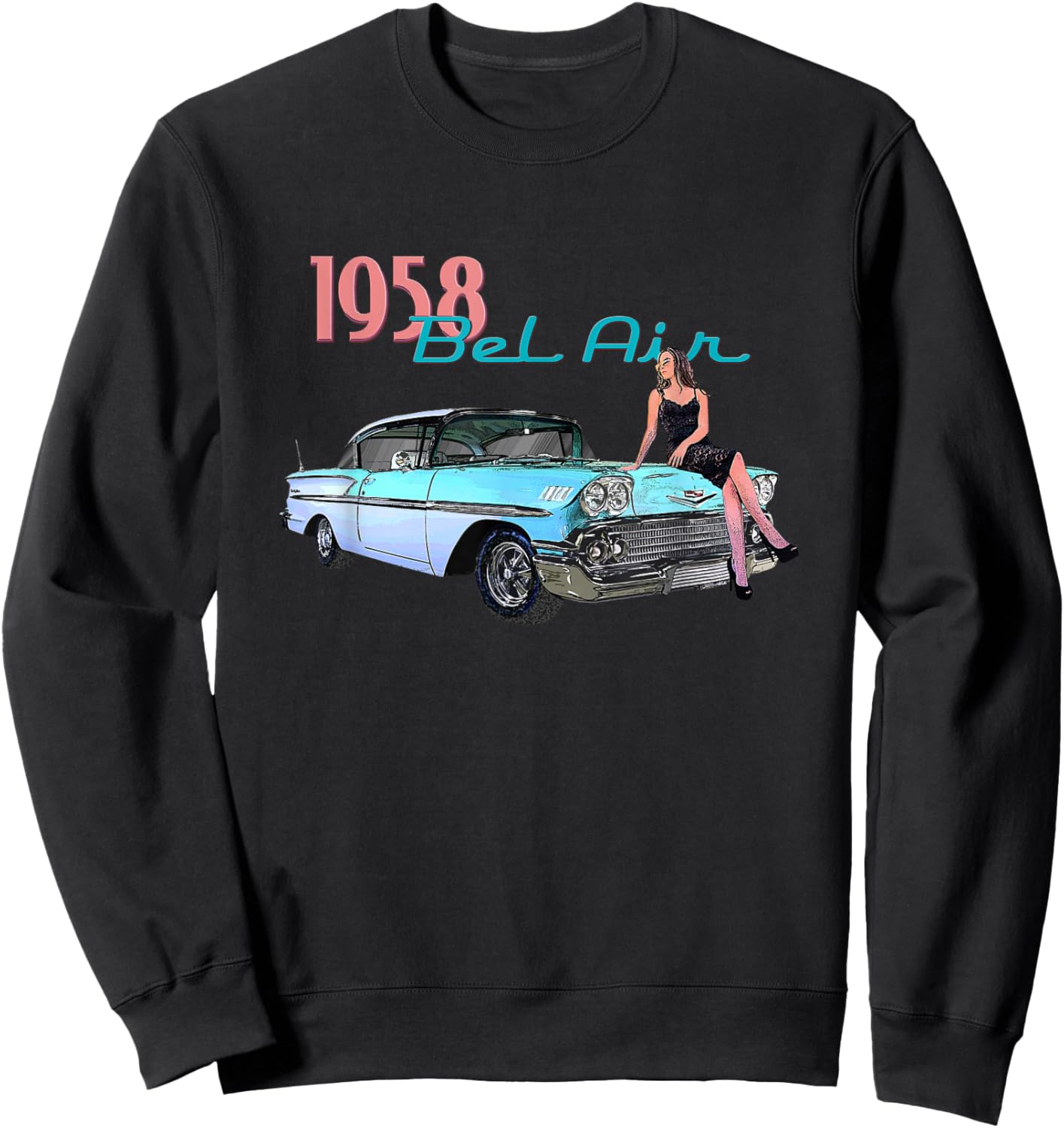 Vintage Cars, Classic Cars, 1958 Bel Air, 1950's, Girls Sweatshirt - Sweatshirt | Black