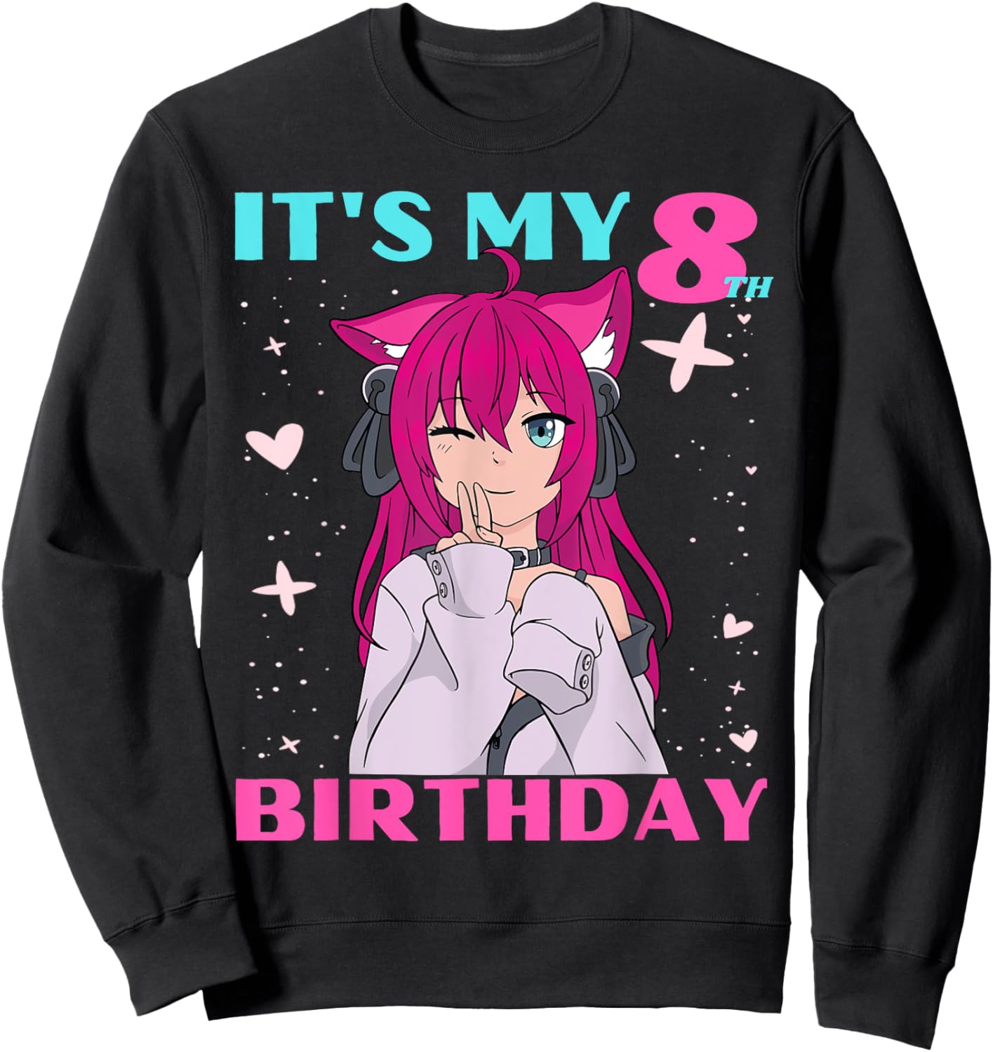 Anime Girl It's My 8th Birthday 8 Years Birthday Girl Kawaii Sweatshirt - Sweatshirt | Black