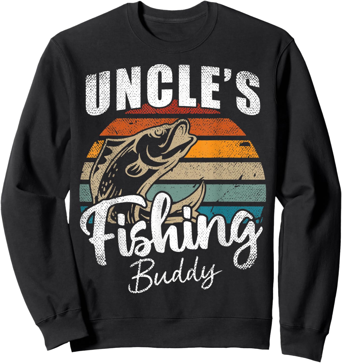 Vintage Uncle's Fishing Buddy Kids Funny Retro Sunset fish Sweatshirt - Sweatshirt | Black