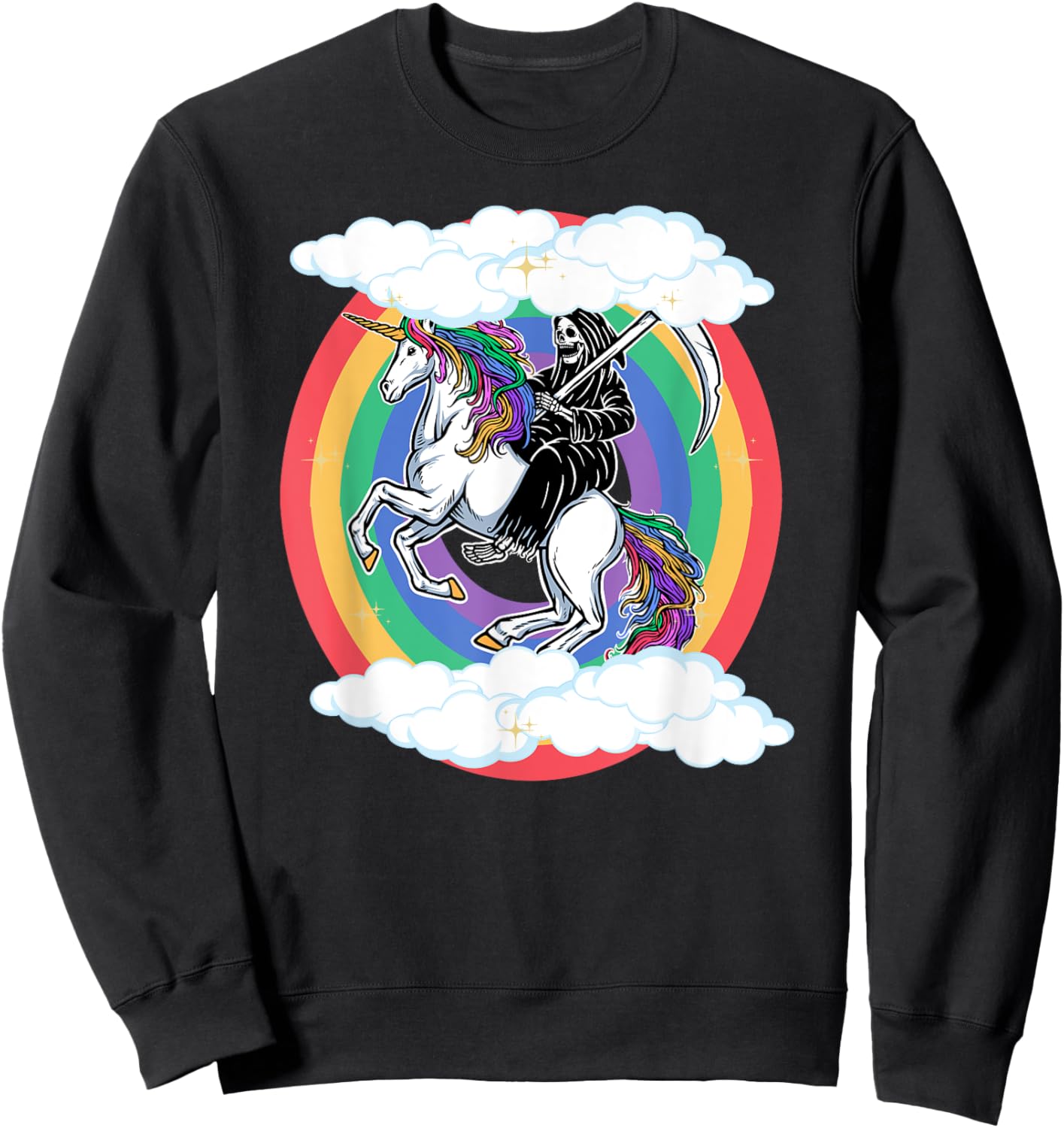 Skeleton Riding Unicorn Funny Unicorns Rainbow Lover Graphic Sweatshirt - Sweatshirt | Black