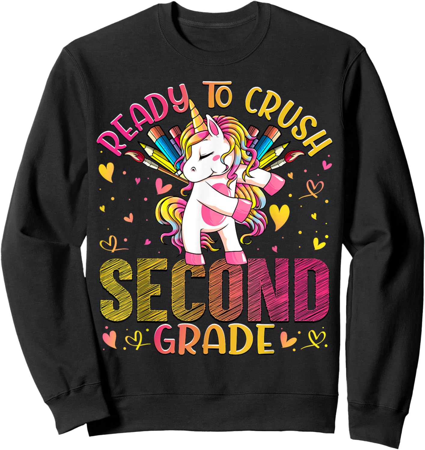 Ready to Crush Second 2nd Grade Back To School Unicorn Kids Sweatshirt - Sweatshirt | Black