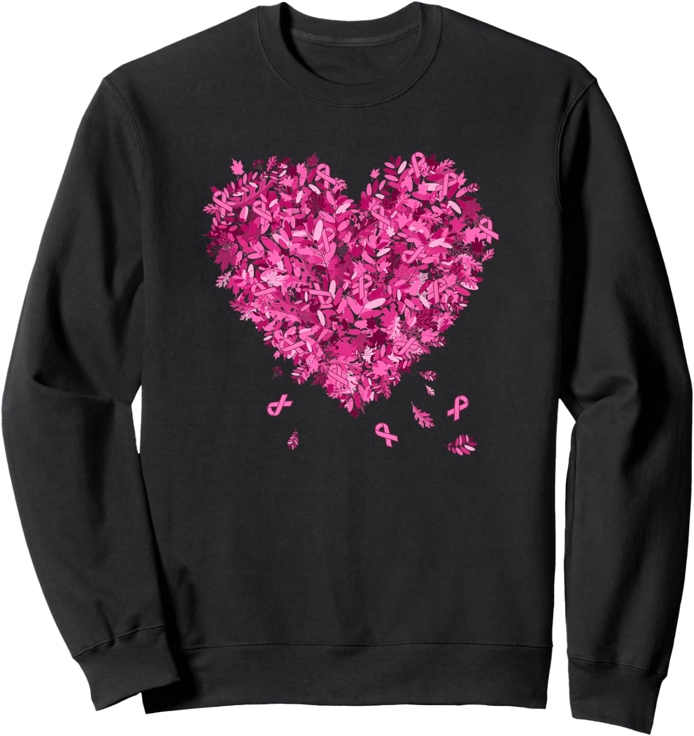 In October We Wear Pink Breast Cancer Leaves Heart Sweatshirt - Sweatshirt | Black