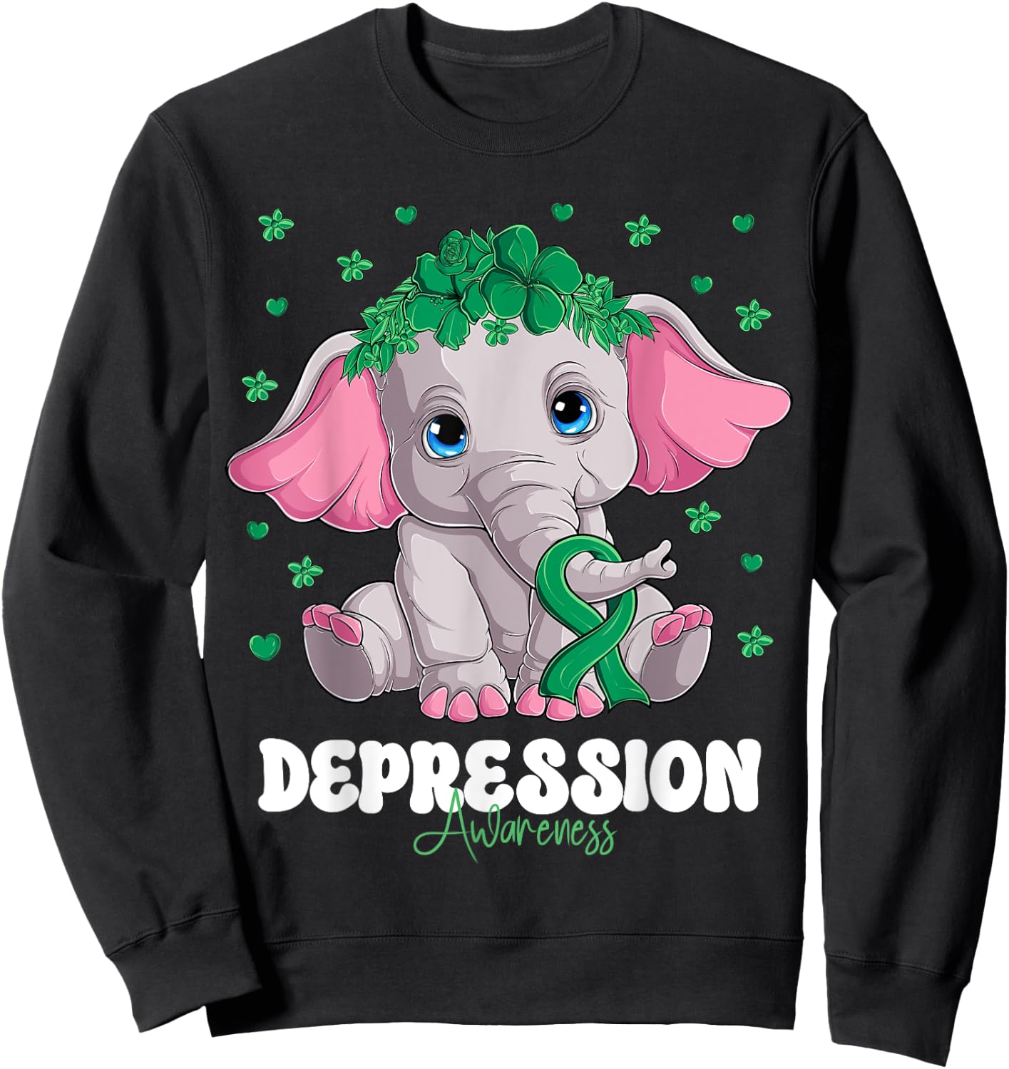 Green Ribbon Survivor Warrior Depression Awareness Sweatshirt - Sweatshirt | Black
