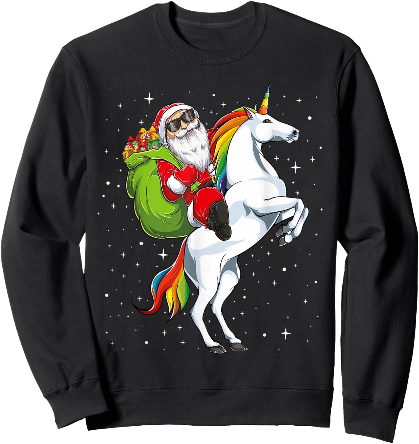 Christmas Santa Riding Unicorn horse Girls Kids Women pajama Sweatshirt - Sweatshirt | Black