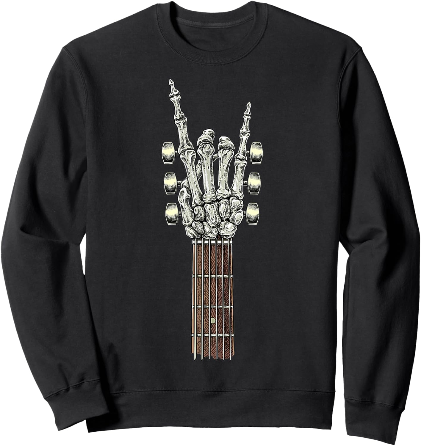 Rock On Guitar Neck with A Sweet Rock & Roll Skeleton Hand Sweatshirt - Sweatshirt | Black