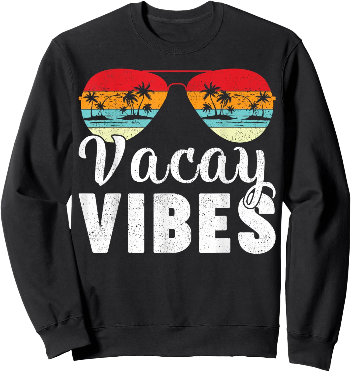 Vintage Palm Tree Sunglasses Summer Vacation Vacay Vibes Sweatshirt - Sweatshirt | Black