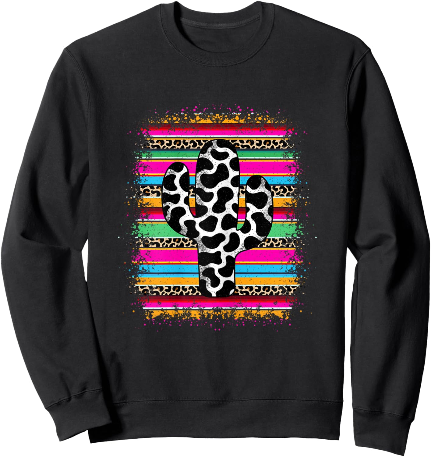 Western Cow Print Cactus Serape Cowgirl Country Women Girls Sweatshirt - Sweatshirt | Black