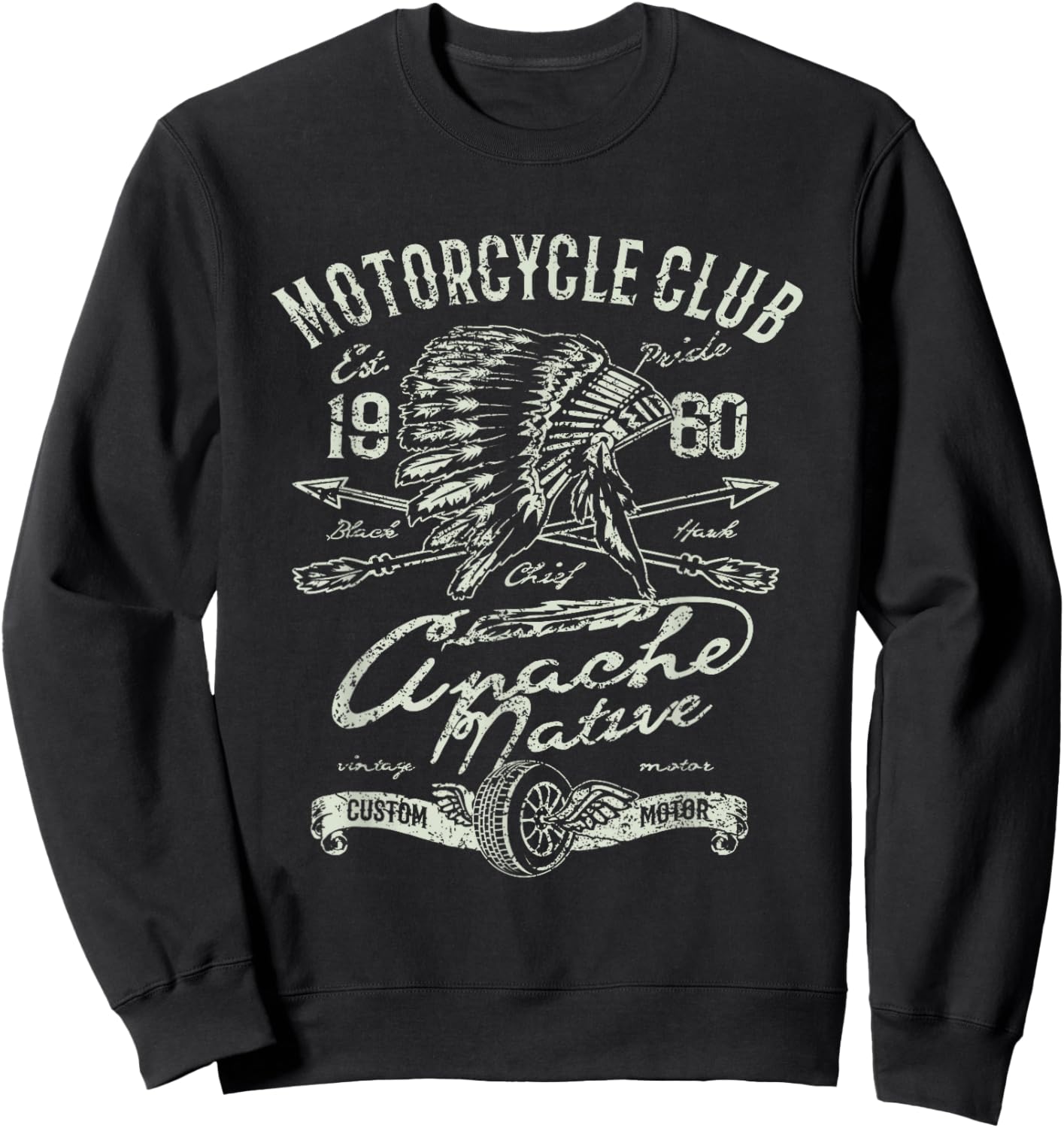 Vintage Motorcycle American Indian Biker Patriotic Retro Sweatshirt - Sweatshirt | Black
