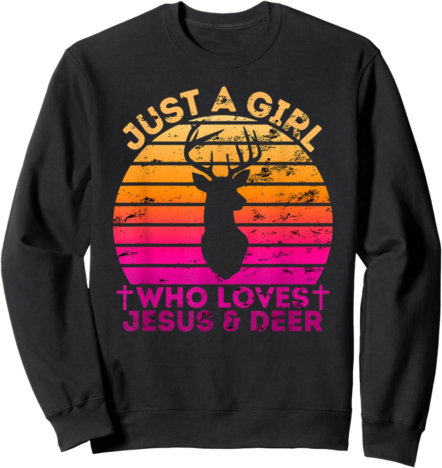 Girl Who Loves Jesus And Deer - Christian Woman Sweatshirt - Sweatshirt | Black