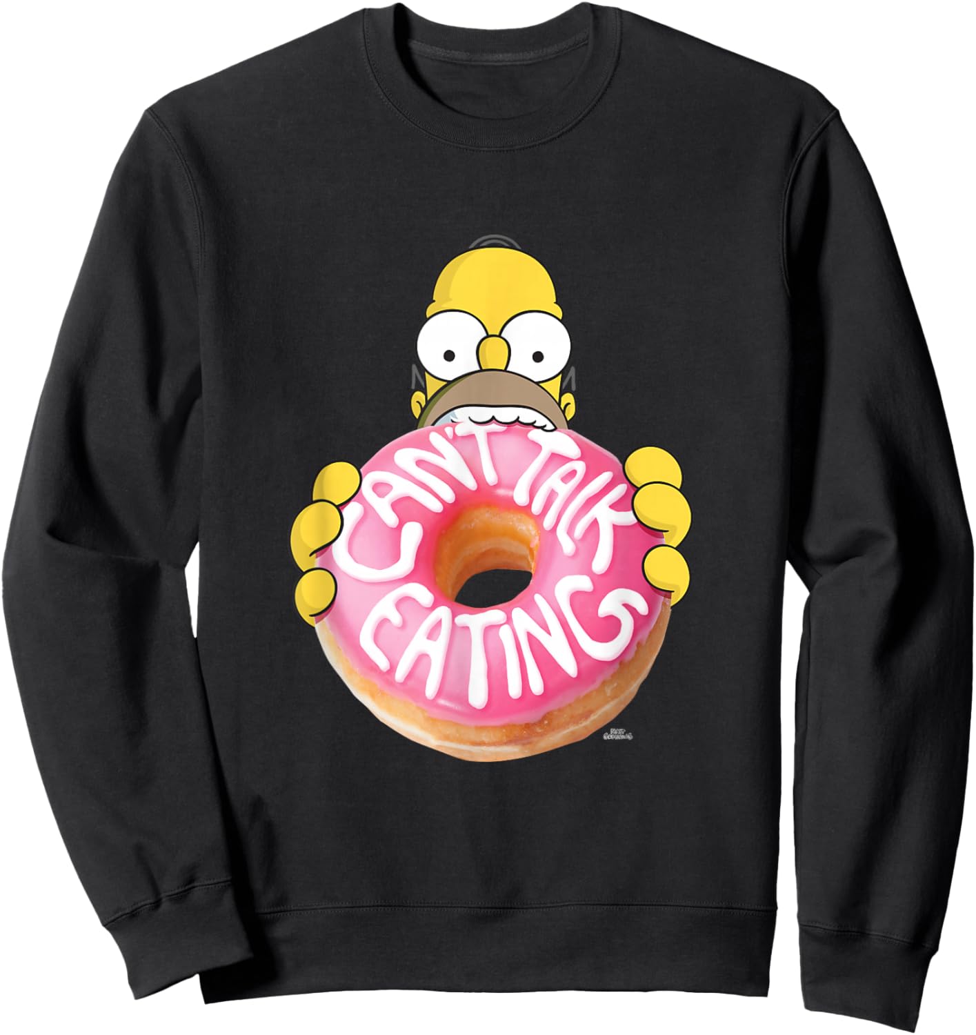 The Simpsons Homer Can't Talk Eating Donut Small Sweatshirt - Sweatshirt | Black