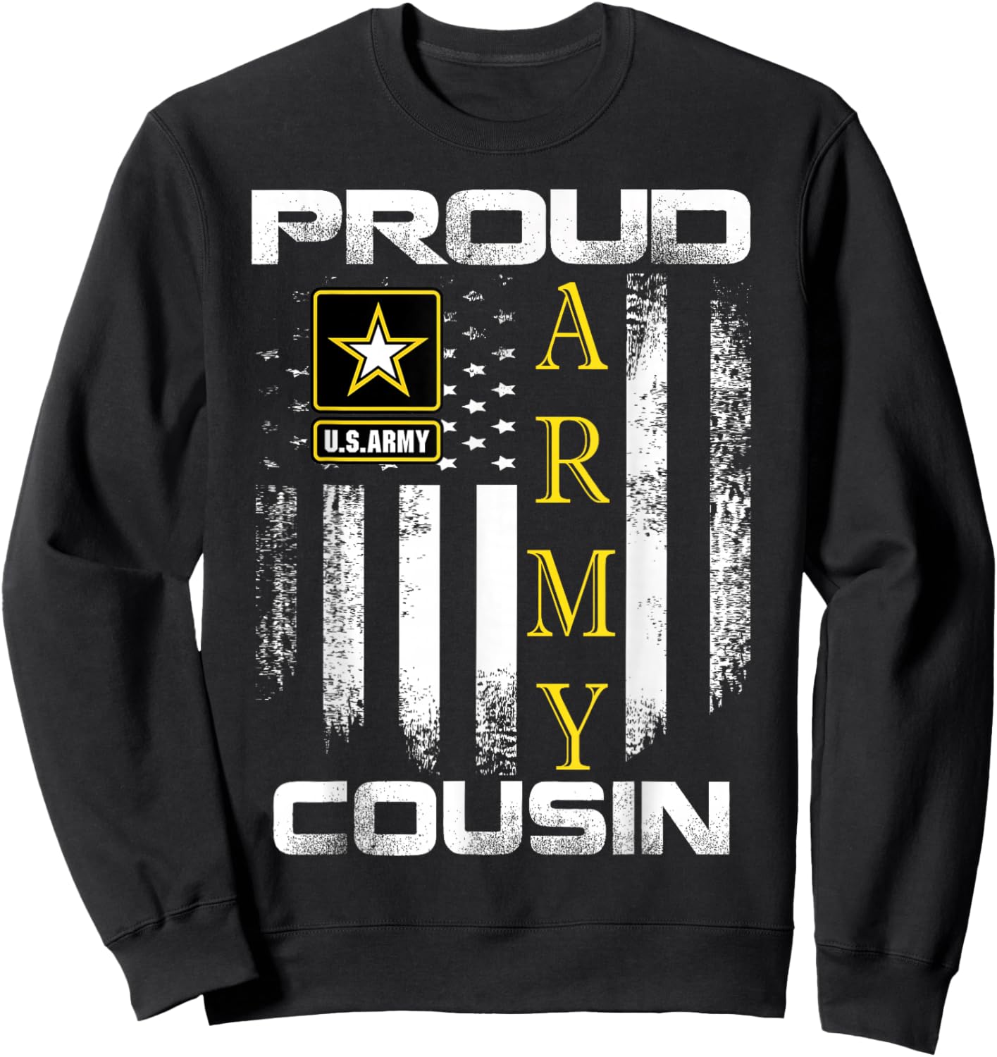 Vintage Proud Army Cousin With American Flag Gift Sweatshirt - Sweatshirt | Black