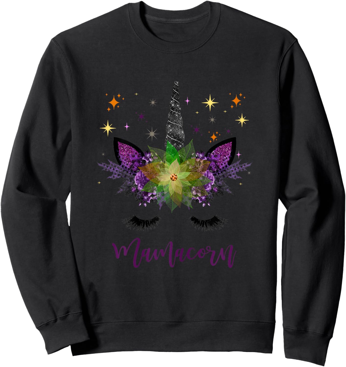 Mamacorn Mom Adult Unicorn Face Mother's Day Women Birthday Sweatshirt - Sweatshirt | Black