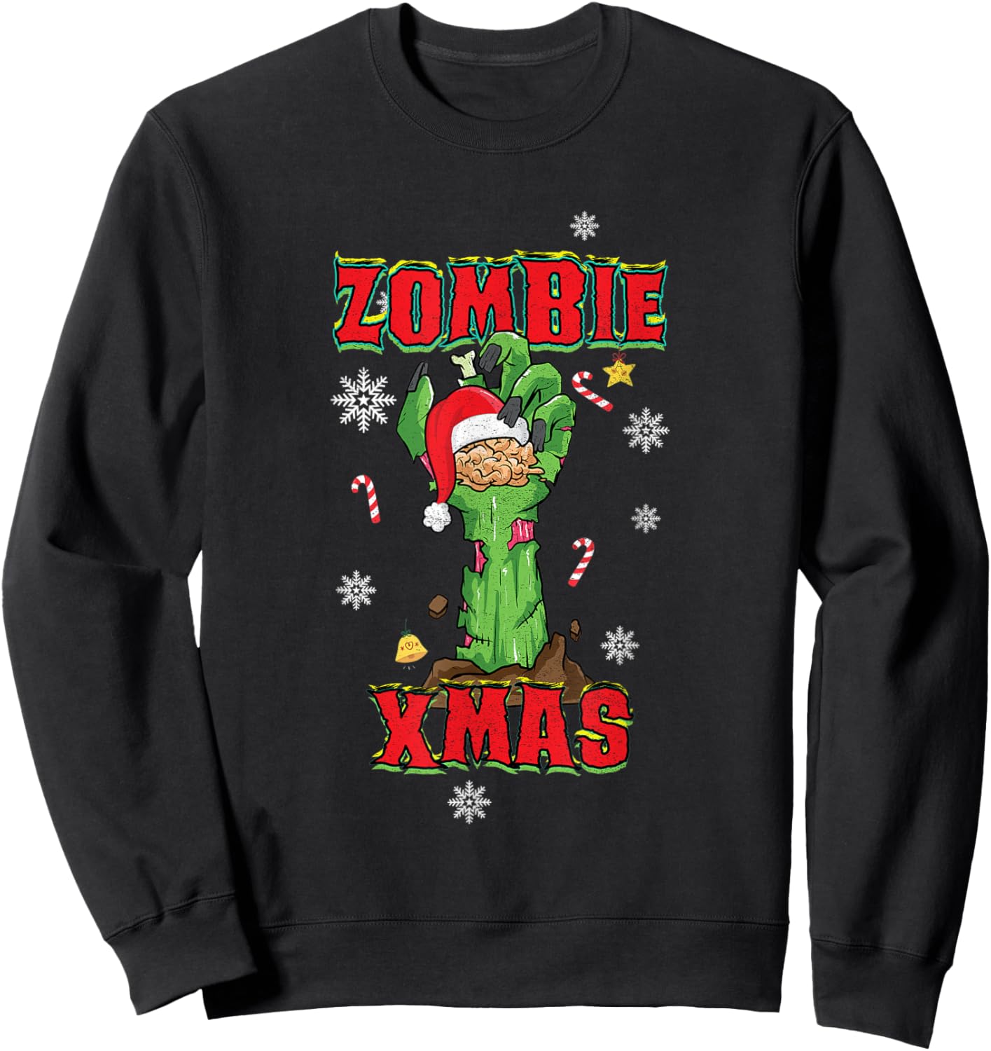 Zombie Xmas Merry Halloween Christmas Brains Zombie Hand Sweatshirt - Sweatshirt | Black