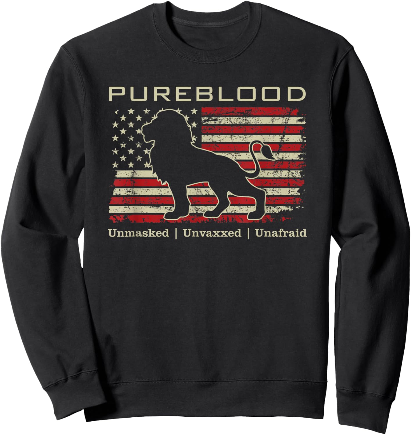 Pureblood Movement #Pureblood Medical Freedom Lion USA Flag Small Sweatshirt - Sweatshirt | Black