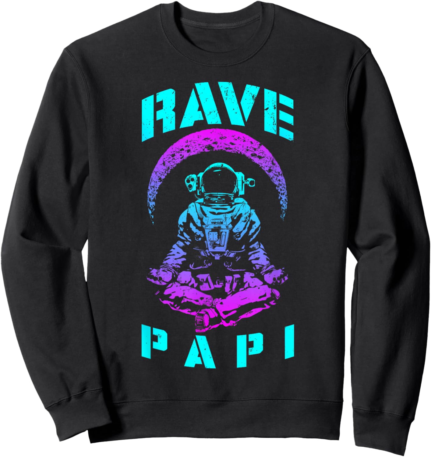 Rave Papi EDM Music Festival Trippy Astronaut Crescent Moon Sweatshirt - Sweatshirt | Black