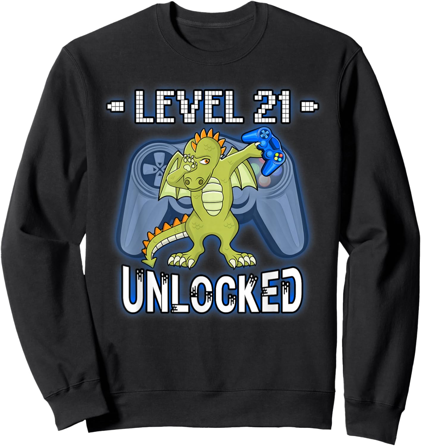 Level 21 Unlocked - Funny Dabbing Dragon Gamer 21st Birthday Sweatshirt - Sweatshirt | Black