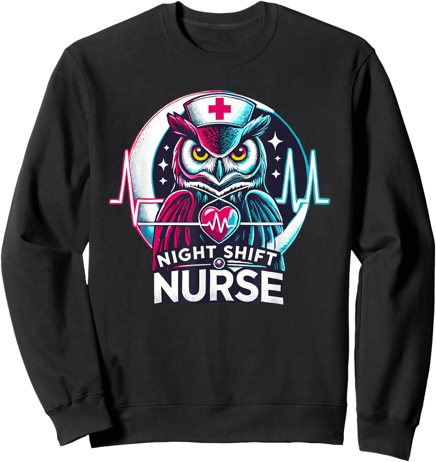 Night Shift Nurse Owl RN RT US Funny Nurse Sweatshirt - Sweatshirt | Black
