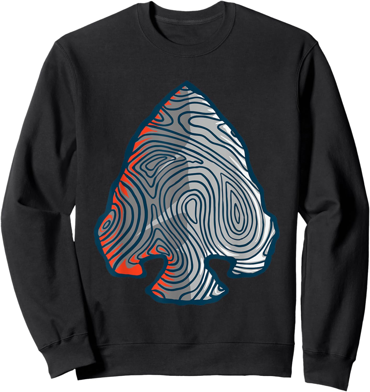 Topographic Lines Arrowhead Design Hiking Graphic Retro Sweatshirt - Sweatshirt | Black