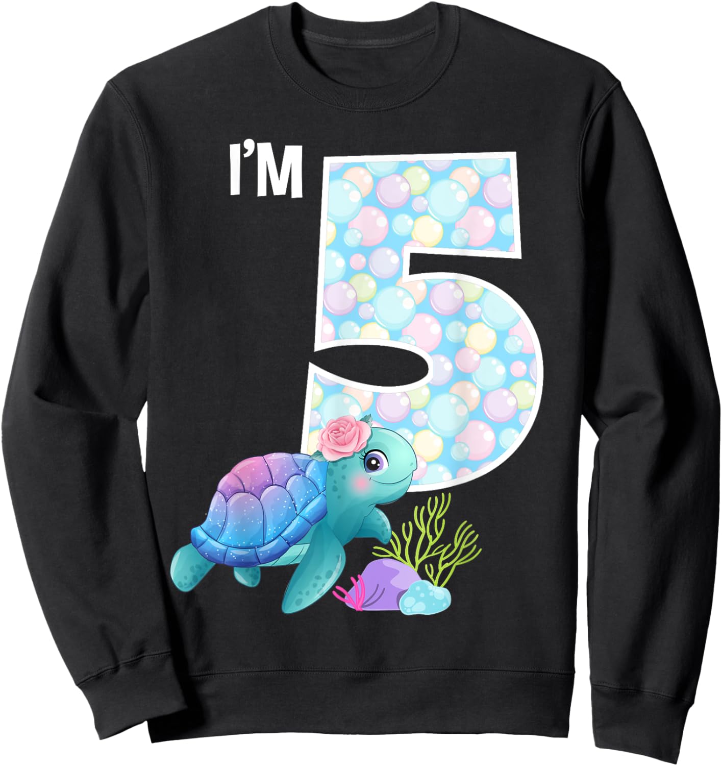 Sea Turtle Birthday I'm 5 Ocean Aquarium Theme 5th Birthday Sweatshirt - Sweatshirt | Black