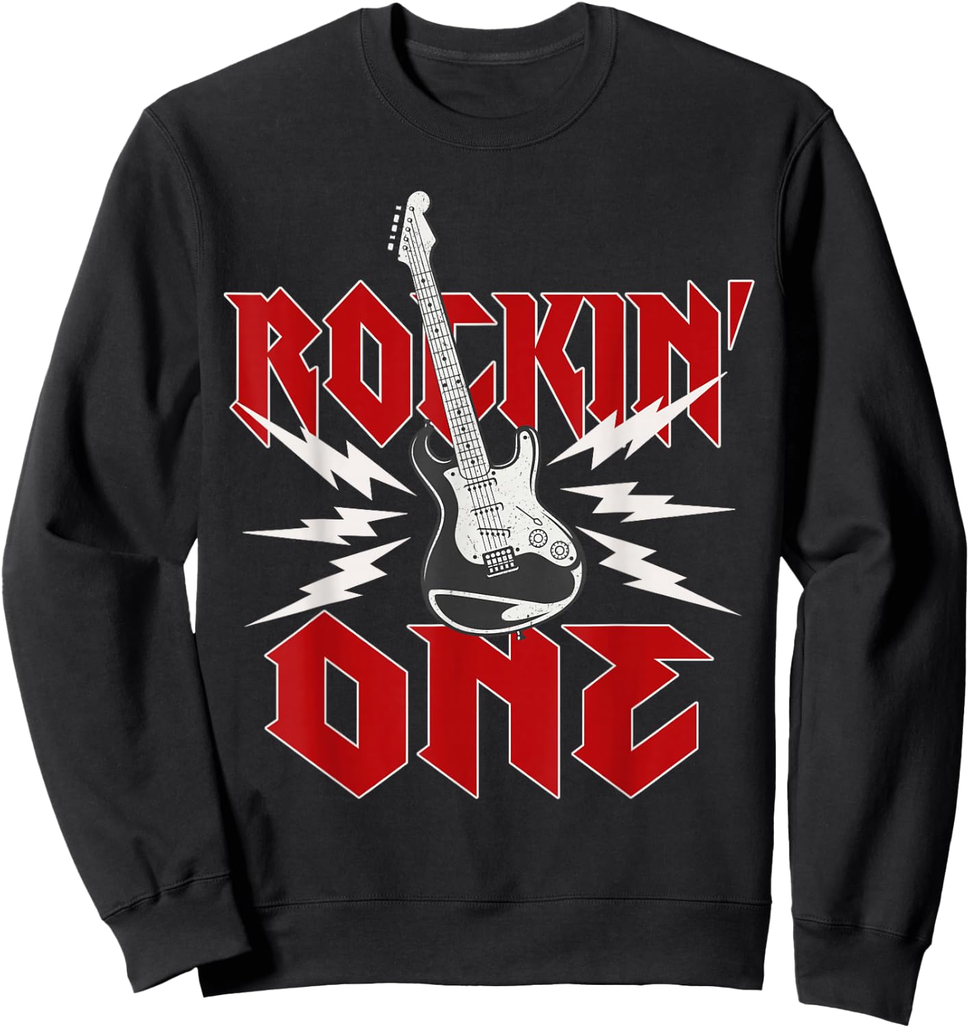 One Rockin One Birthday Family Matching Rock Guitar Sweatshirt - Sweatshirt | Black
