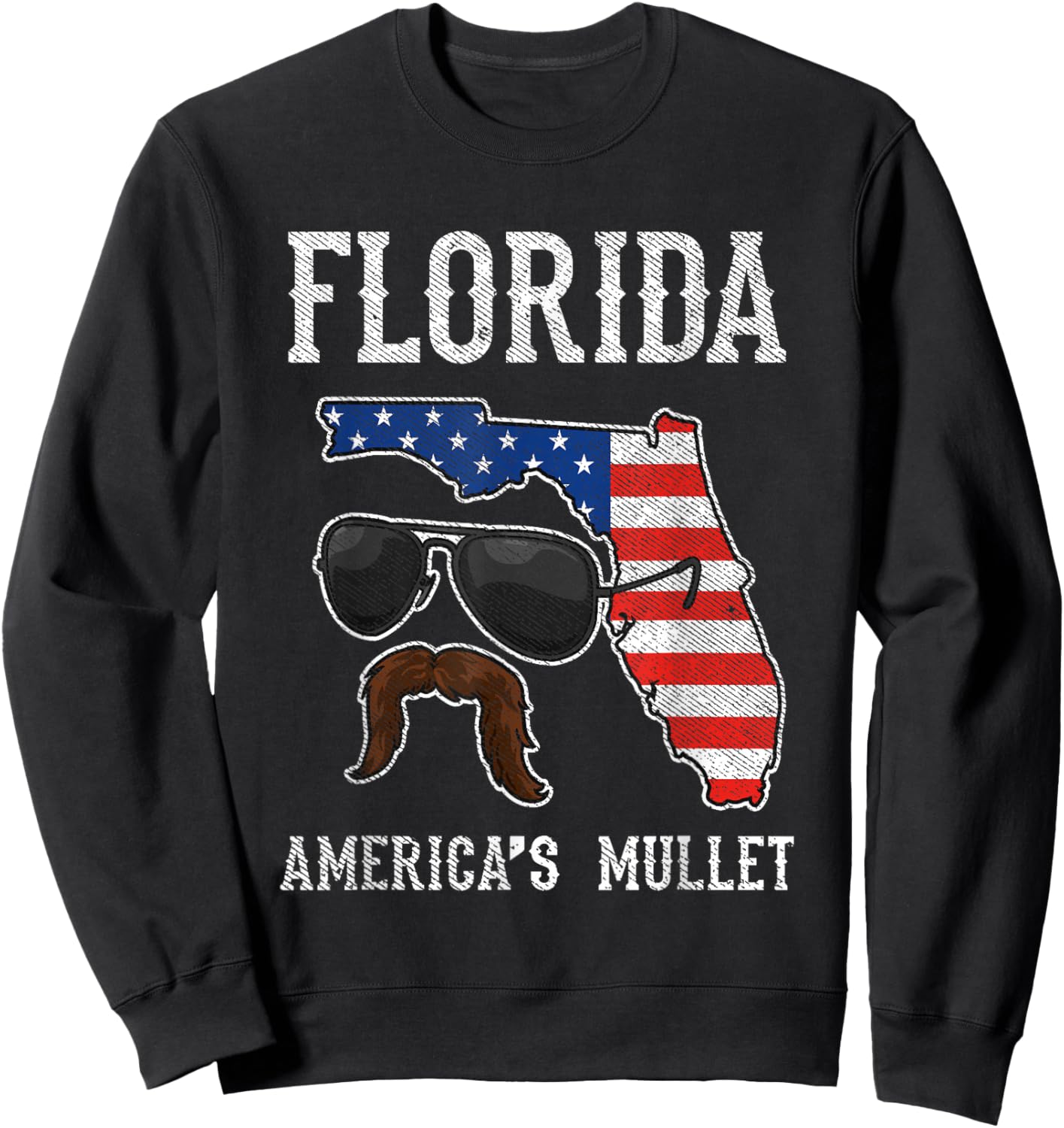 Florida America's Mullet Funny Patriotic American Flag Small Sweatshirt - Sweatshirt | Black
