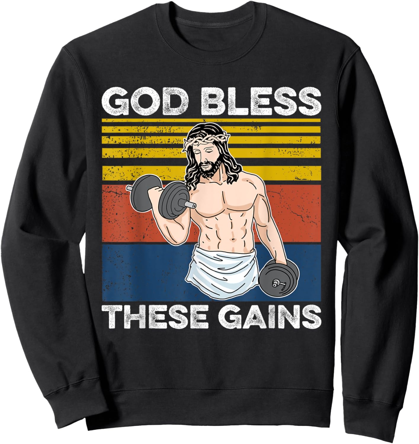 Funny Gym Shirt God Bless These Gains Fitness Workout Jesus Sweatshirt - Sweatshirt | Black