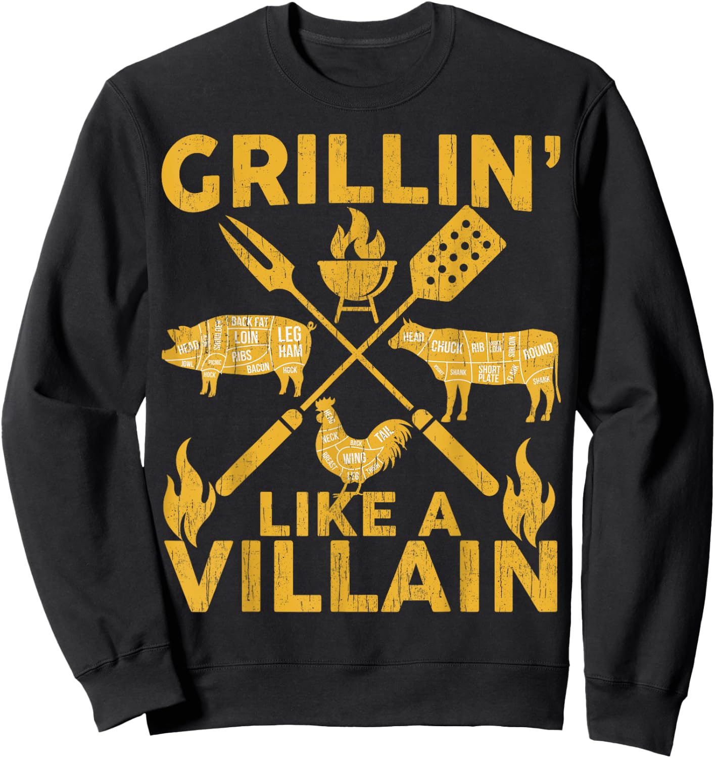 BBQ-Shirt Funny Grillin Like A Villain Barbecue Grilling Men Sweatshirt - Sweatshirt | Black