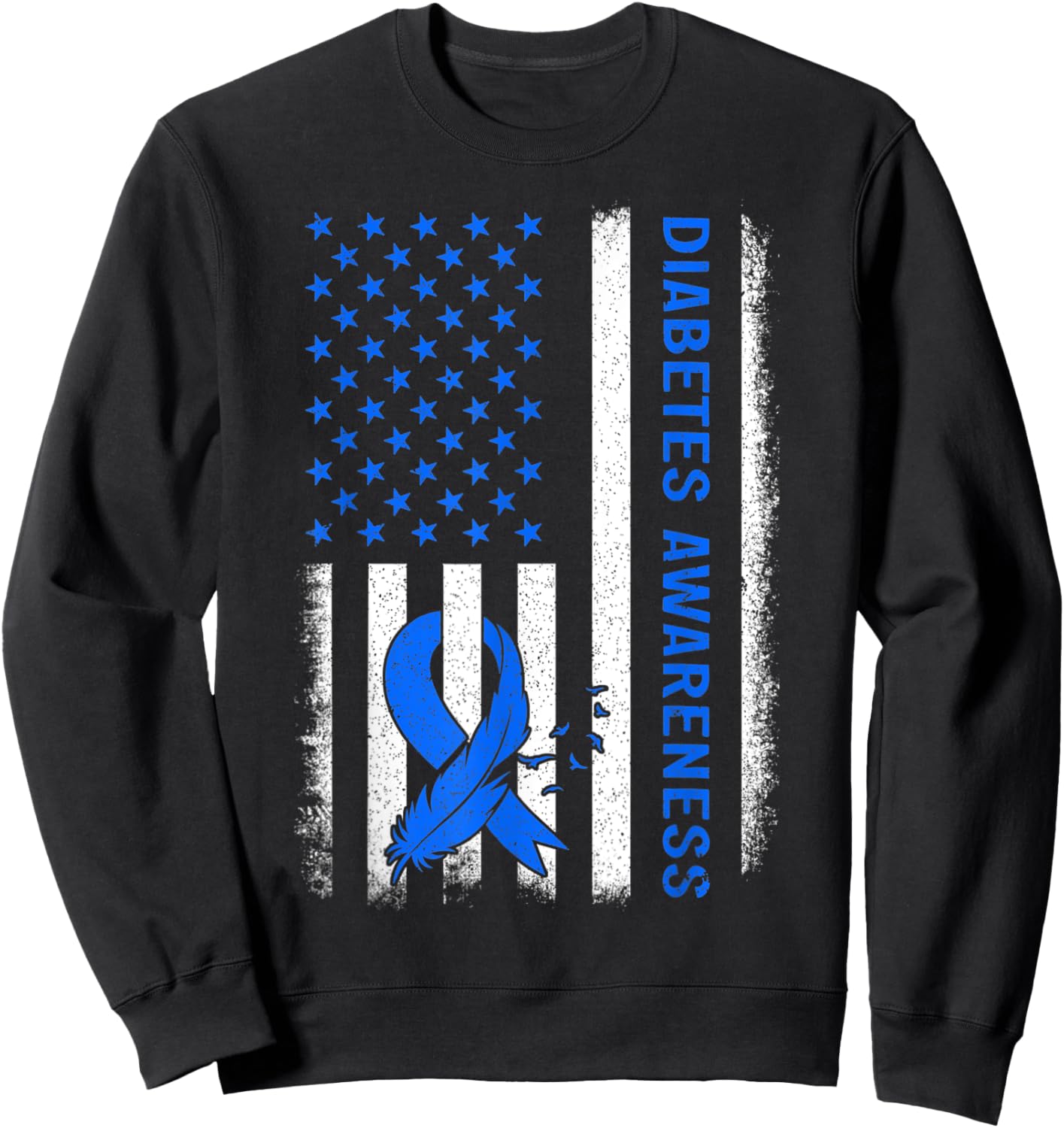 Type 1 Diabetes Awareness American US Flag Blue Ribbon Gift Sweatshirt - Sweatshirt | Black