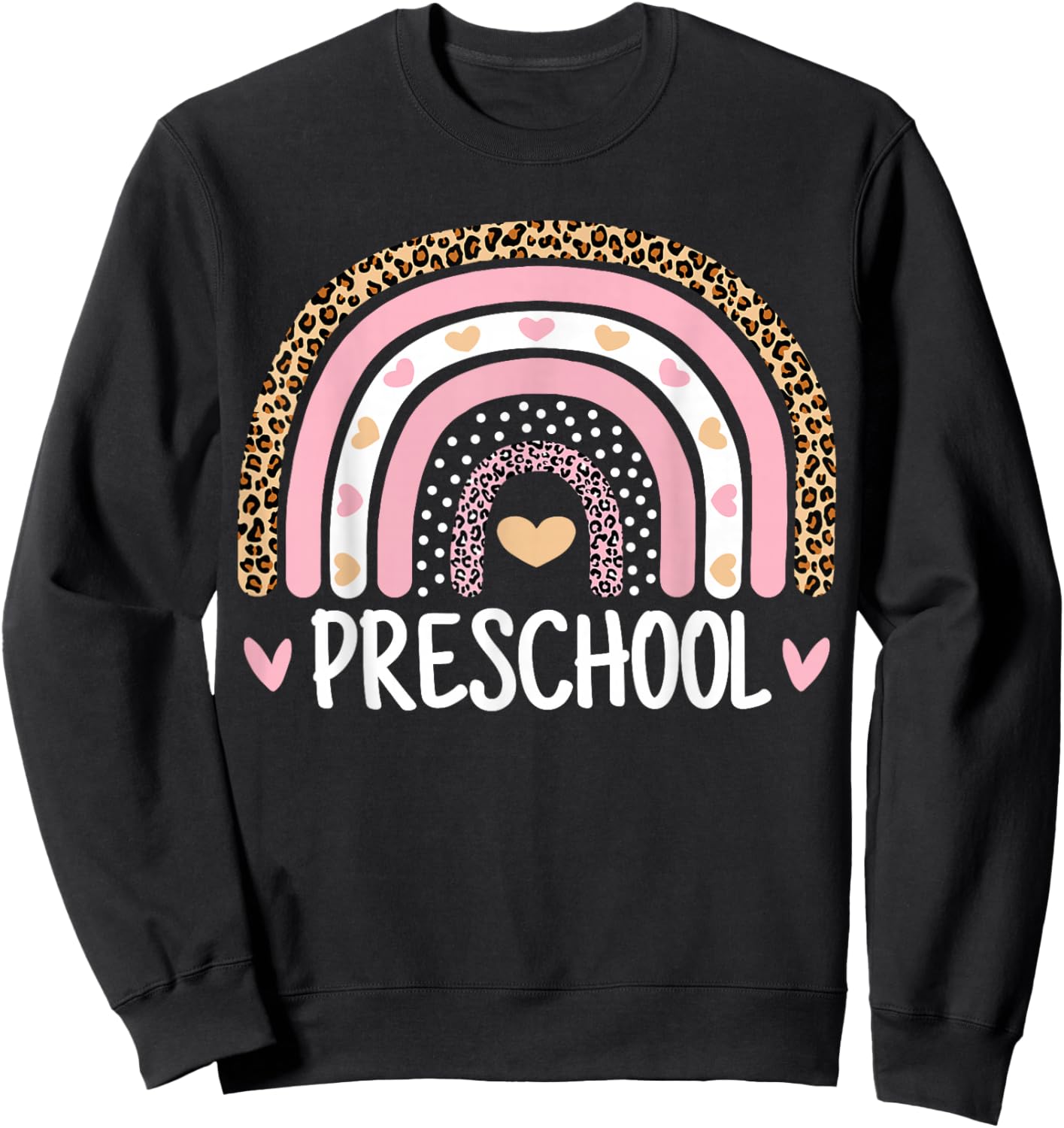 Leopard Rainbow Preschool Teacher Funny Back to School Kids Sweatshirt - Sweatshirt | Black