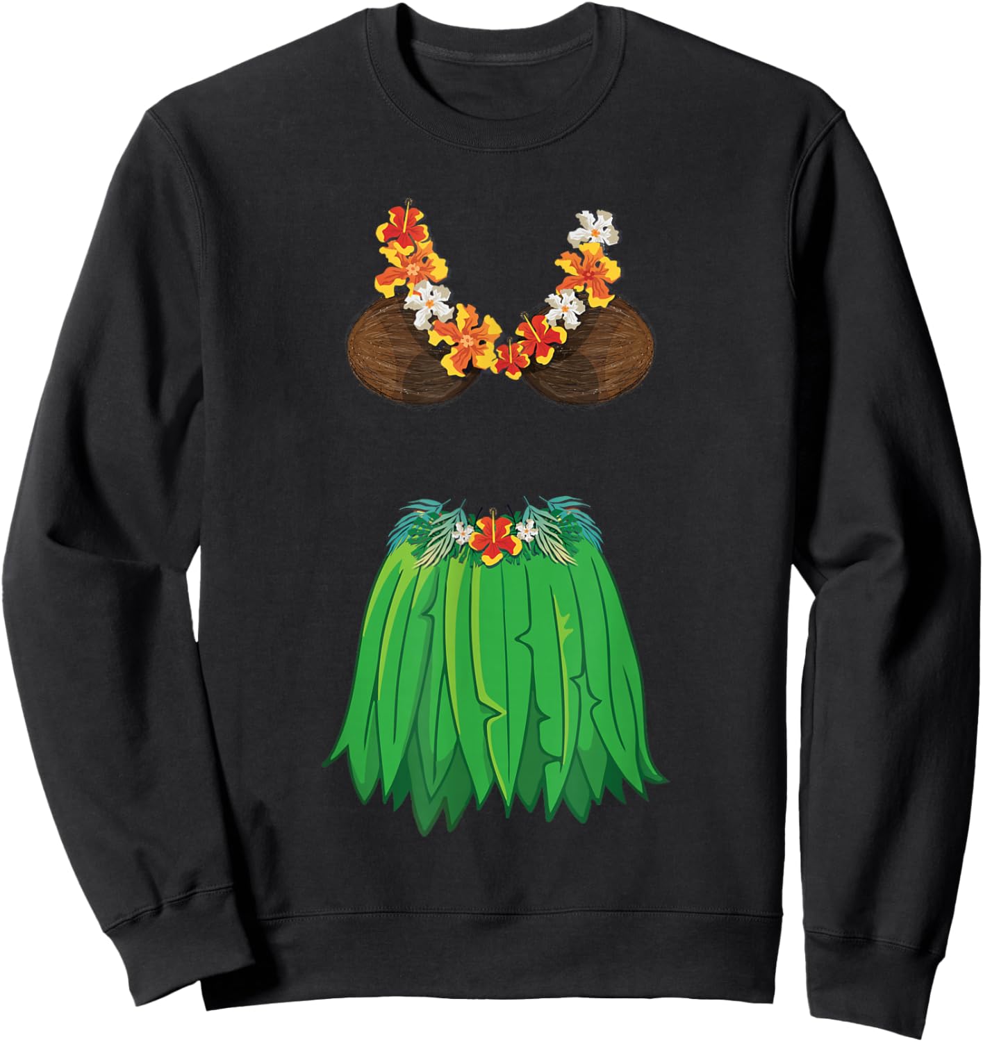 Coconut Bra Grass Skirts Lei Flowers Summer Party Hawaii Women Sweatshirt - Sweatshirt | Black