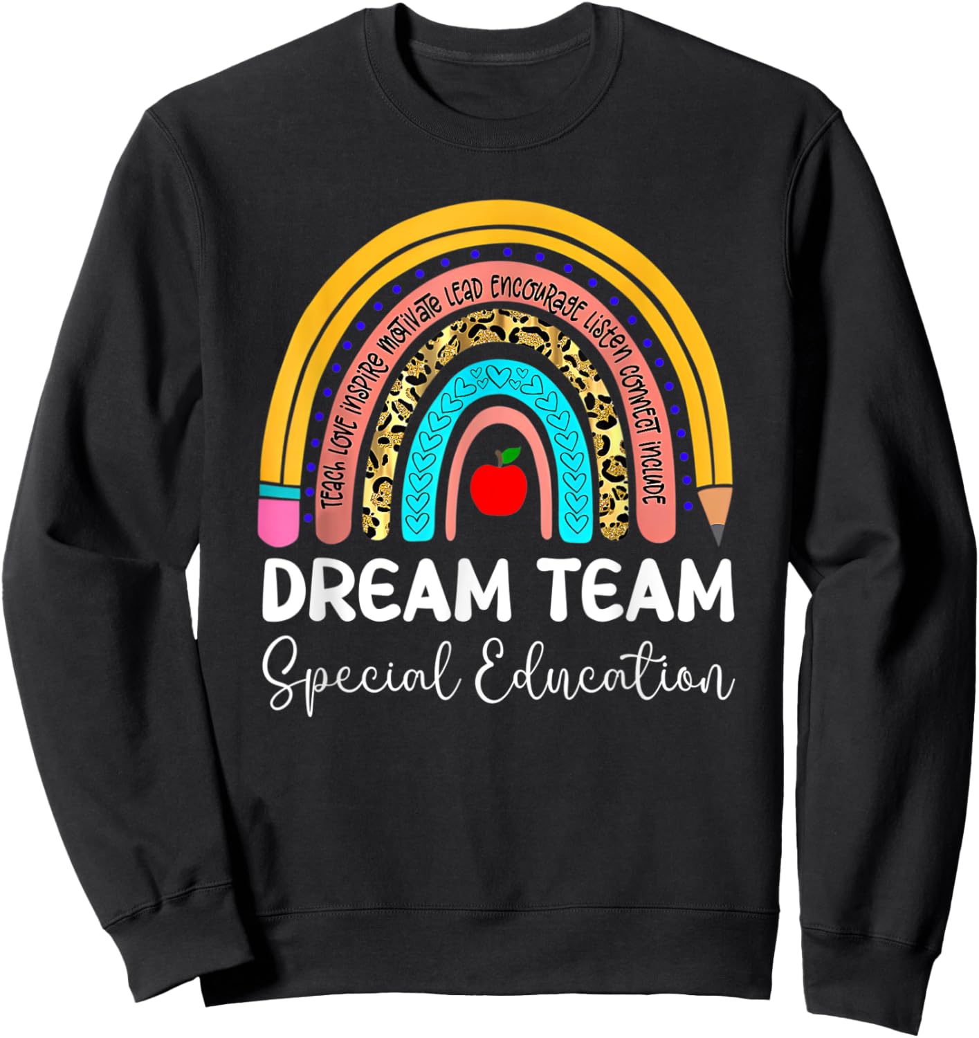 Dream Team Special Education Boho Rainbow Leopard SPED ECSE Sweatshirt - Sweatshirt | Black