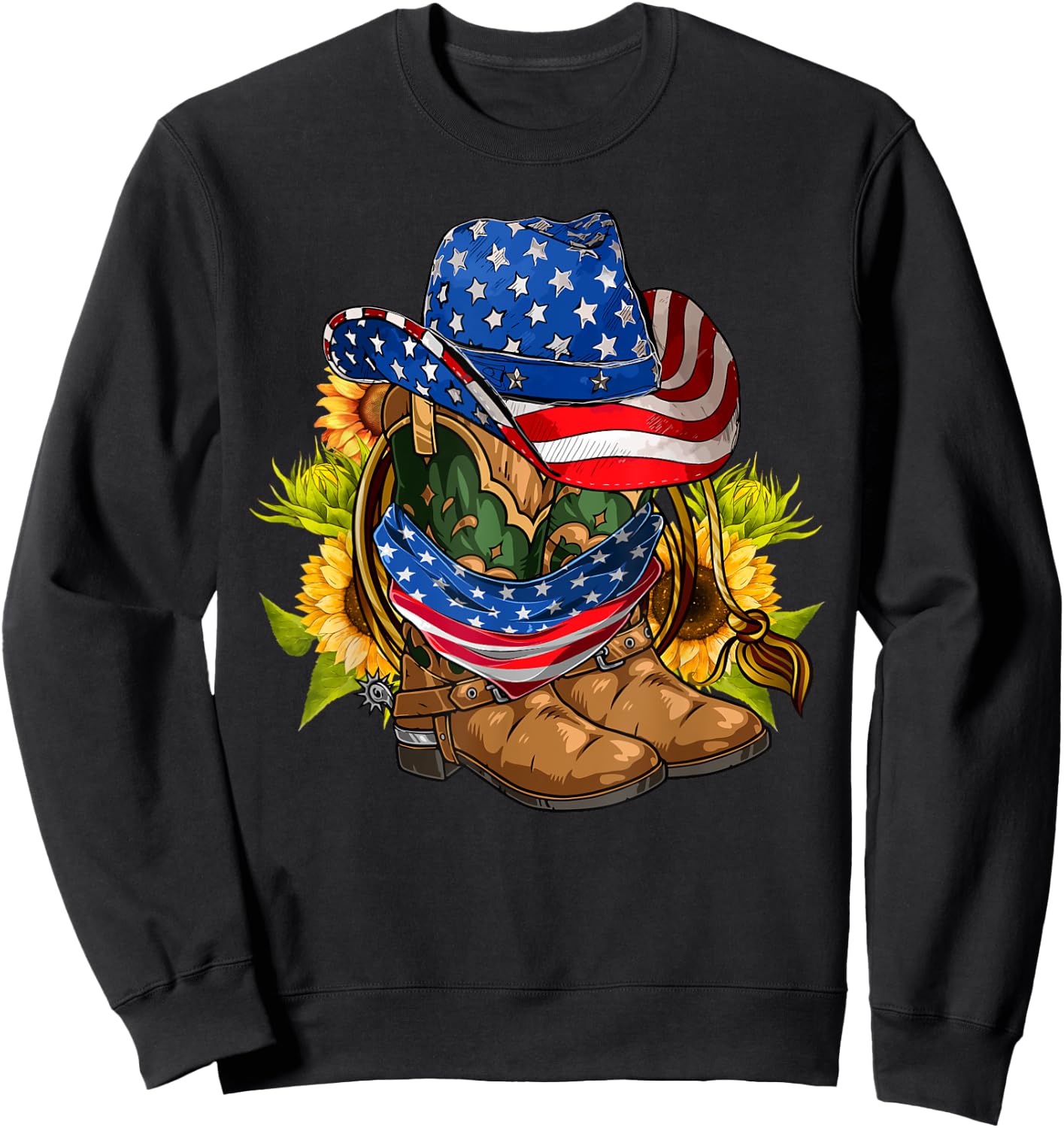 Retro Cowboy Cowgirl Boots & Hat USA Flag 4th Of July Boys Sweatshirt - Sweatshirt | Black