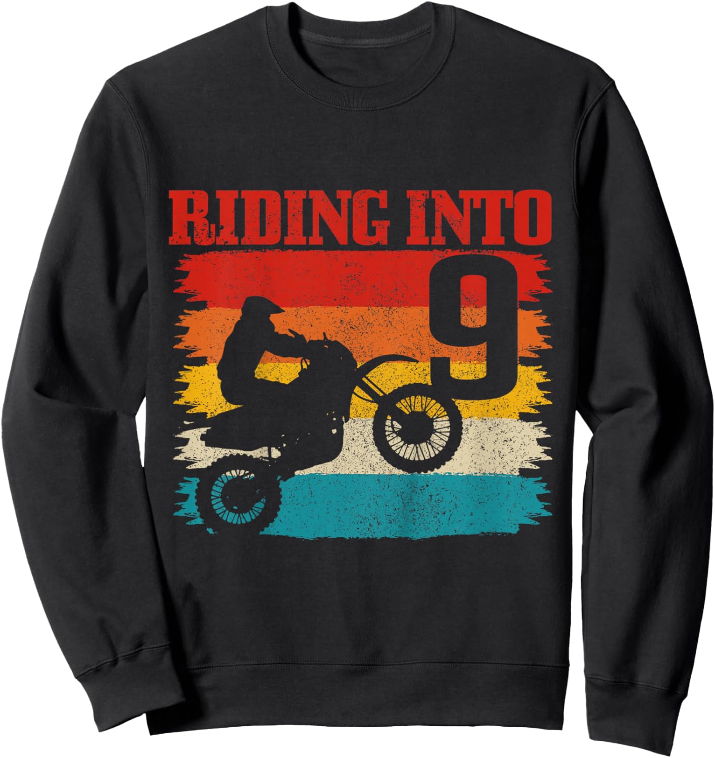 Riding Into 9 Motocross 9th Birthday Dirt Bike Enduro Sweatshirt - Sweatshirt | Black
