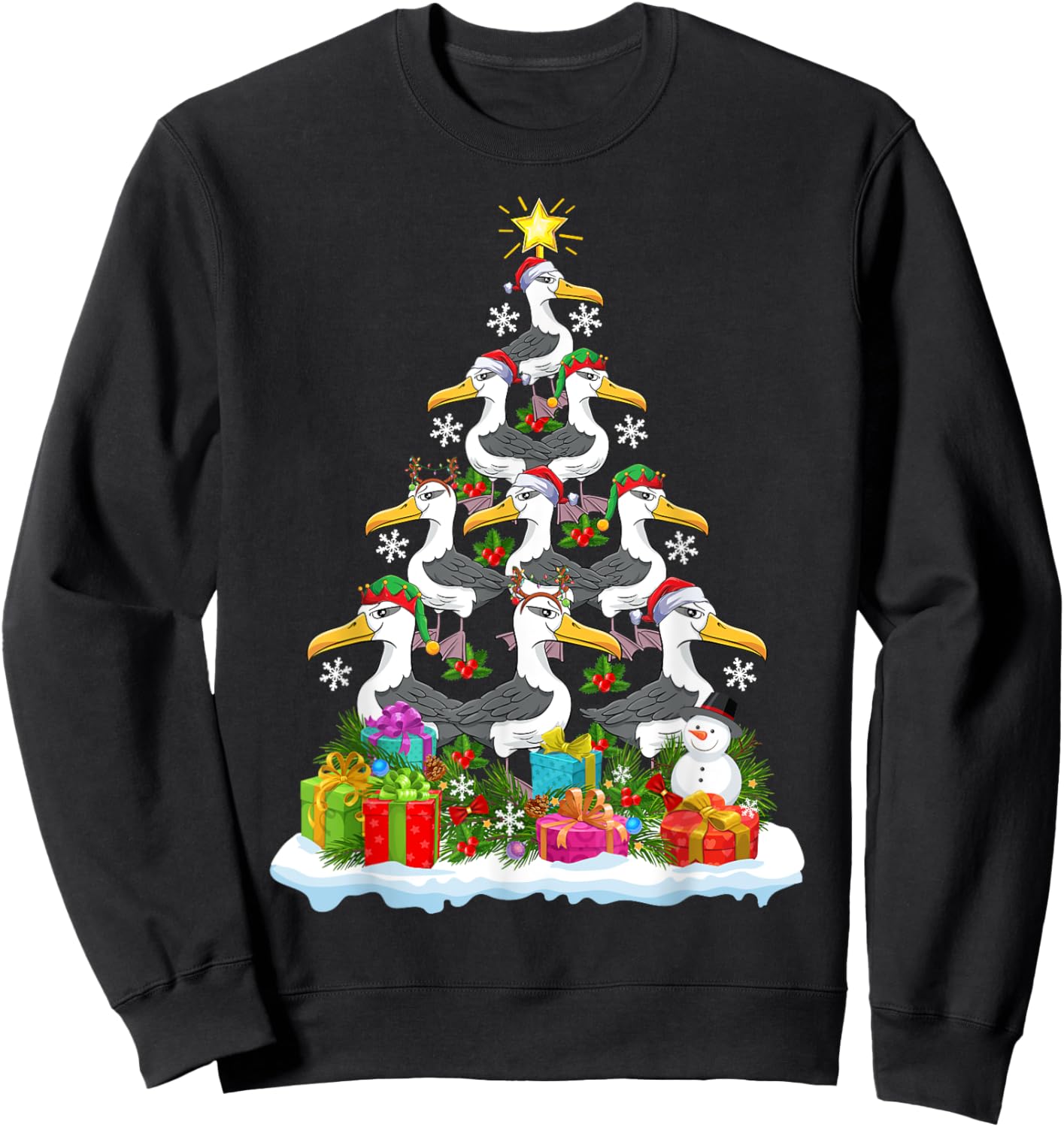 Albatross Bird Xmas Tree Lighting Santa Albatross Christmas Sweatshirt - Sweatshirt | Black