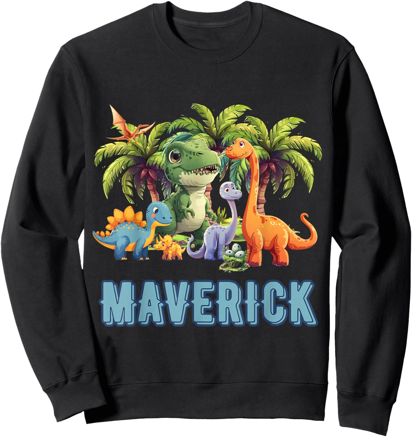 MAVERICK Dinosaur Personalized Custom First Name Toddler Fun Sweatshirt - Sweatshirt | Black